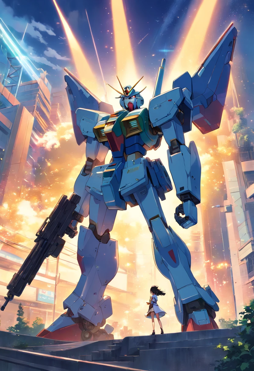 anime style picture of a large robot with a gun in the air, super robot wars, modern mecha anime, extreme gundam, gundam is windmill shaped, official anime artwork, gundam style, on a gundam, gundam robot, an anime large mecha robot, gundam, mecha anime, mobile suit, mobile suit gundam, barbatos gundam, official art