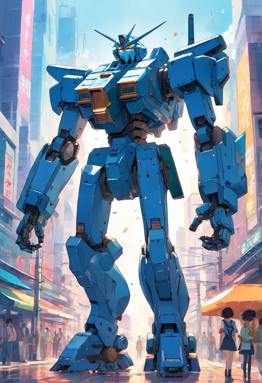 anime style picture of a large robot with a gun in the air, an illustration of by Krenz Cushart, pixiv contest winner, auto-destructive art, super robot wars, modern mecha anime, extreme gundam, gundam is windmill shaped, official anime artwork, gundam style, on a gundam, gundam robot, mecha anime, an anime large mecha robot