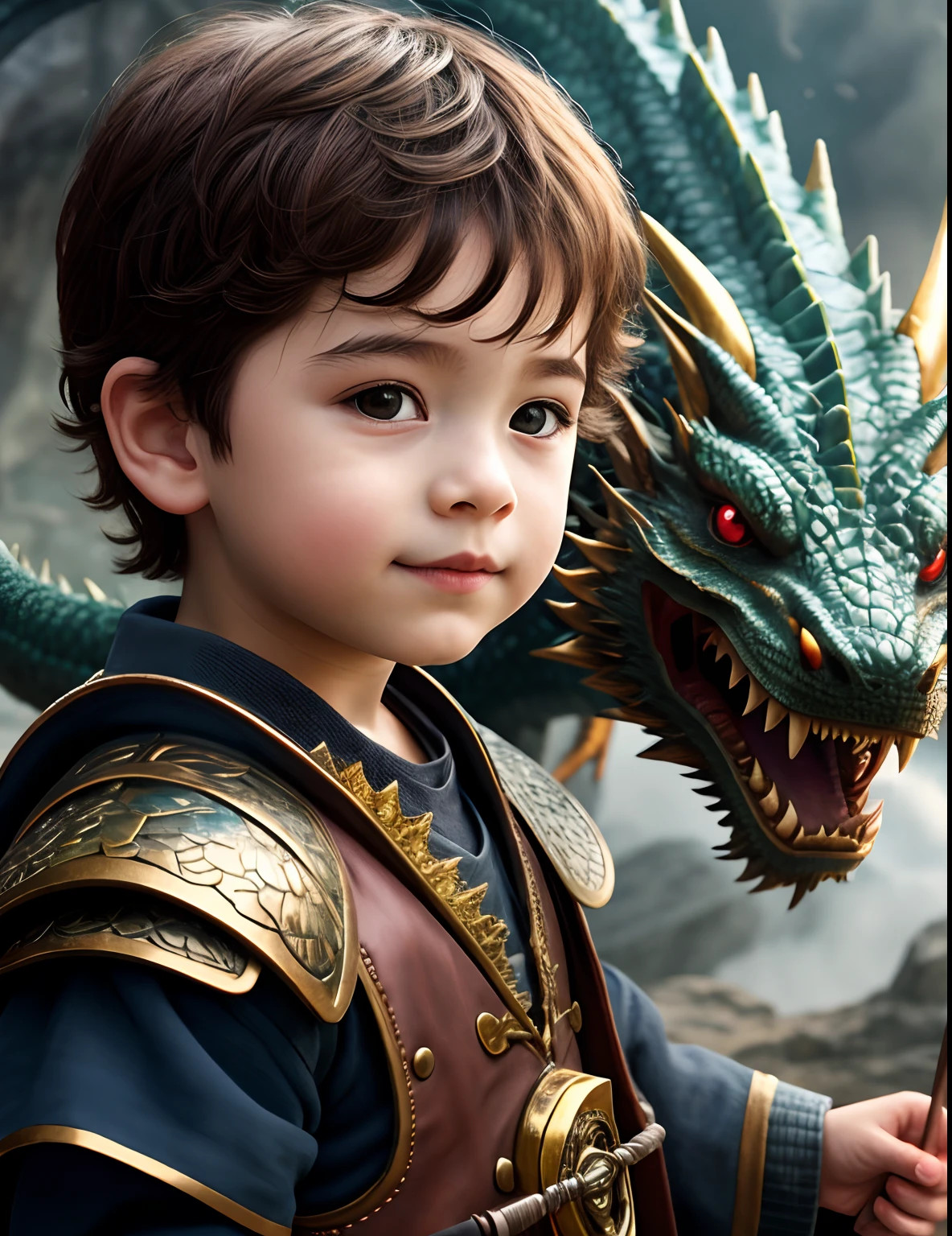 Cute  in a fantasy world, close - up photo, lock, dragon