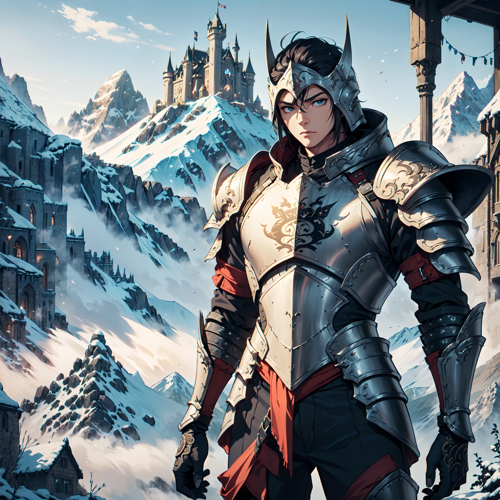 128K Resolution,
Ultra High Definition,
Best Quality,
Hyper Detailed,
Masterpiece,
Anime,
Body Shot,
1 Boy,
Handsome,
Hyper Detailed Short Hair,
(((Hyper Detailed Armor Plates))),
(((Hyper Detailed Undershirt))),
(((Hyper Detailed Baron Armor))),
(((Mountain Castle Background Scenery))),