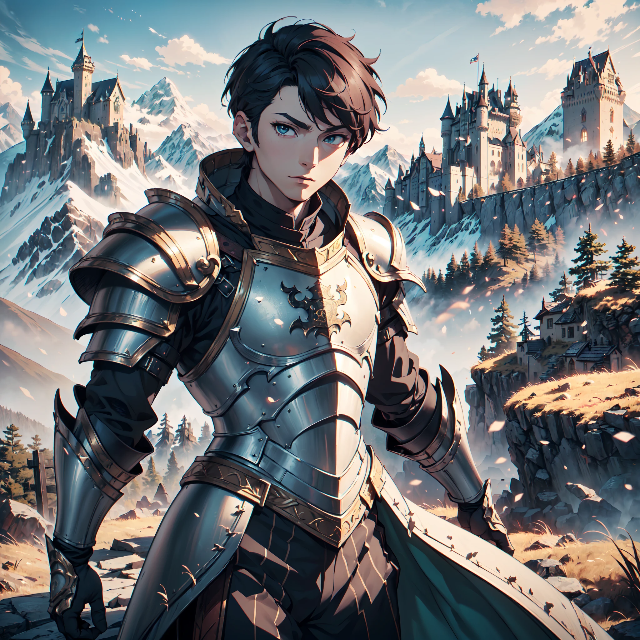 128K Resolution,
Ultra High Definition,
Best Quality,
Hyper Detailed,
Masterpiece,
Anime,
Body Shot,
1 Boy,
Handsome,
Hyper Detailed Short Hair,
(((Hyper Detailed Armor Plates))),
(((Hyper Detailed Undershirt))),
(((Hyper Detailed Baron Armor))),
(((Mountain Castle Background Scenery))),
