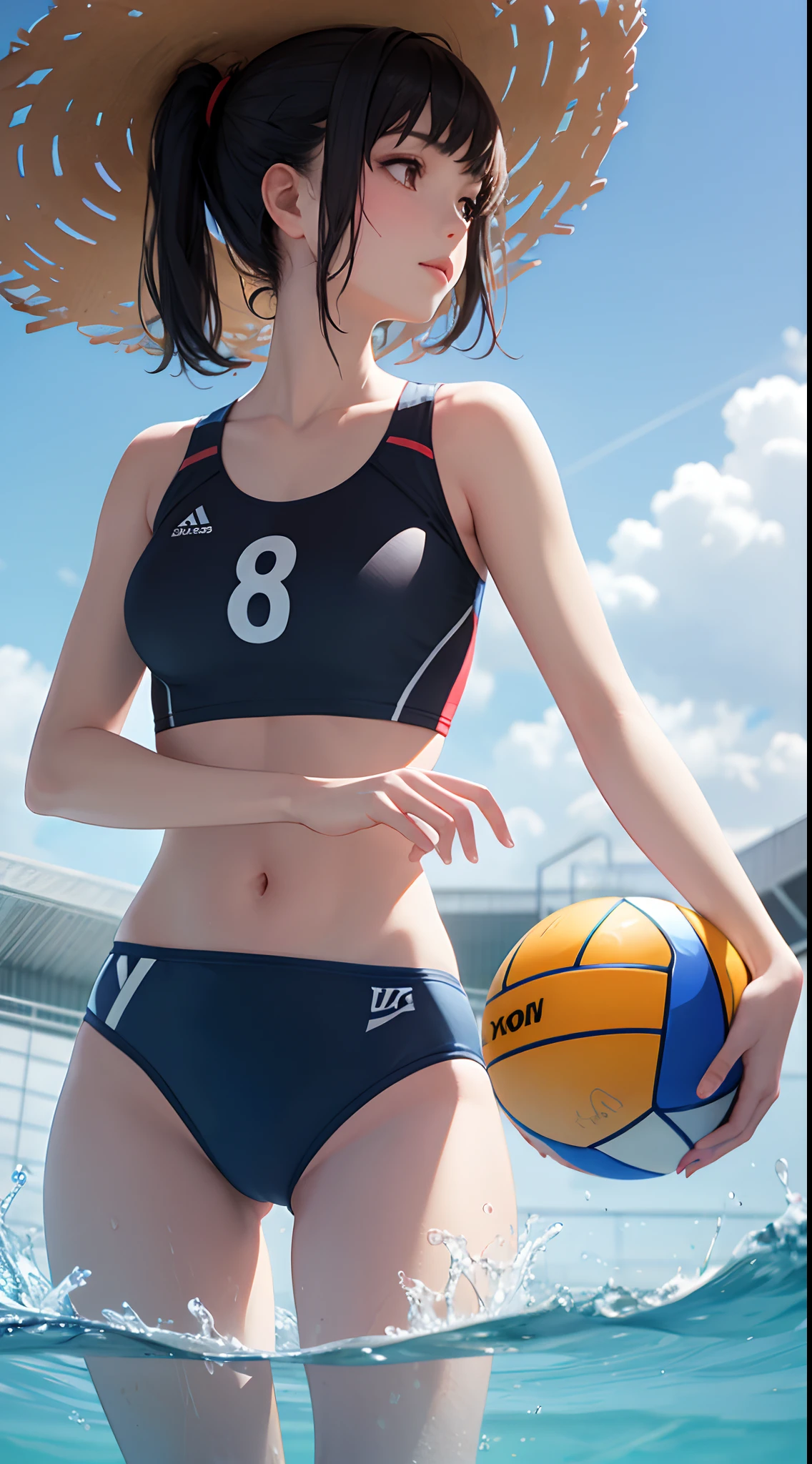 a girl,solo,water polo,in the clear water