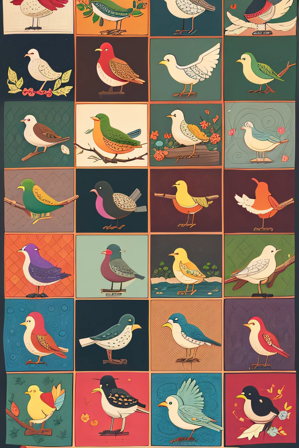 colorfully colored coloring page of a bird quilt by artist john sloane --auto