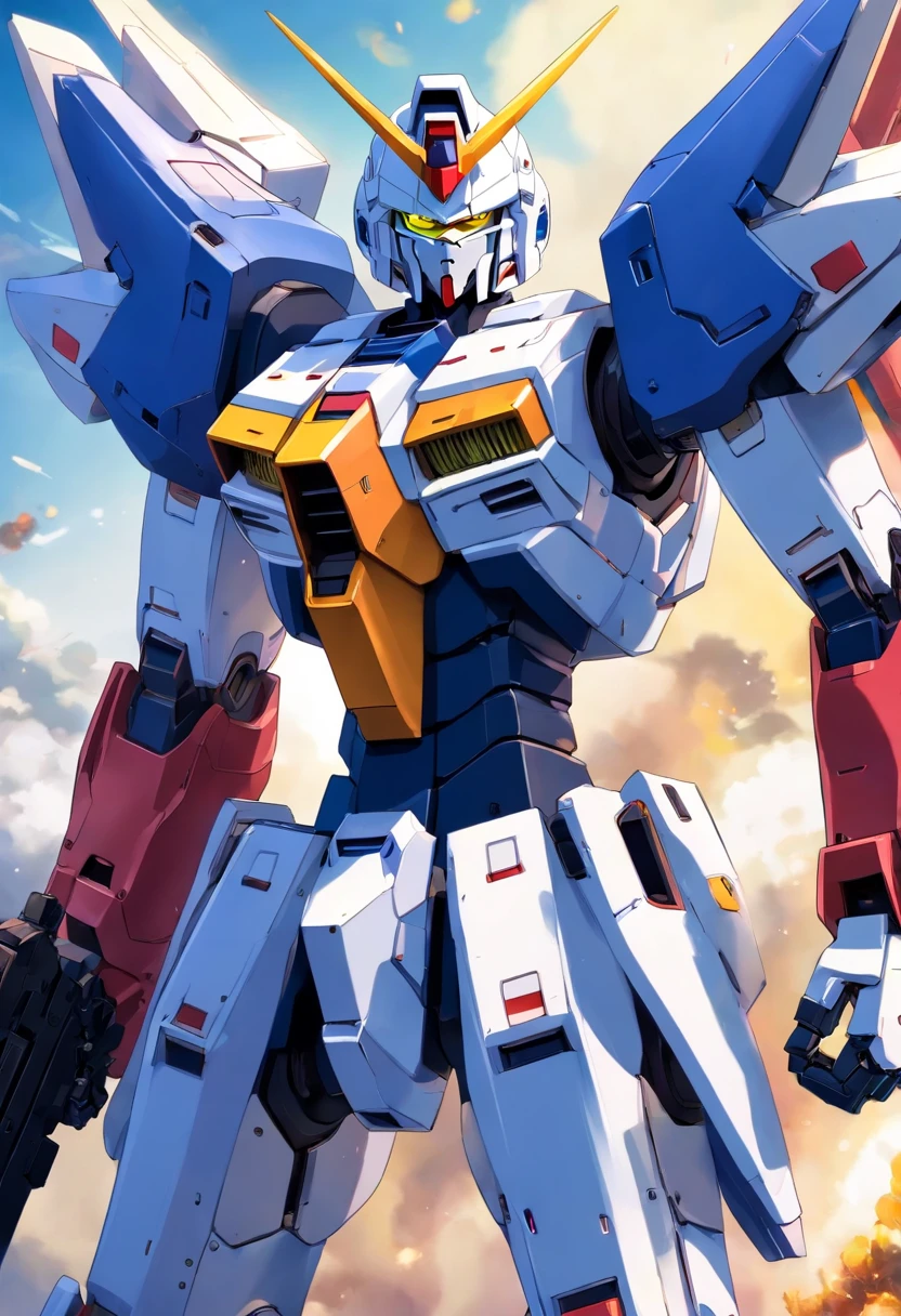 a close up of a robot with a gun in its hand, super robot wars, mobile suit gundam, mobile suit, gundam style, extreme gundam, gundam is windmill shaped, gundam, gundam robot, on a gundam, mecha anime, modern mecha anime, an anime large mecha robot, barbatos gundam, drdisrespect as a gundam, gundam armor