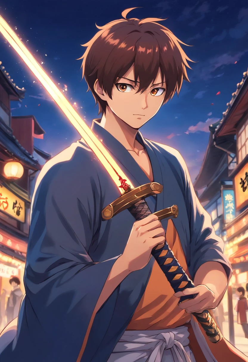 a cartoon of a man with a sword in his hand, an anime drawing inspired by Okumura Masanobu, trending on pixiv, shin hanga, bleach manga style, ichigo kurosaki, best anime character design, handsome guy in demon slayer art, anime character, shikanosuke yagaki, hijikata toushirou of gintama