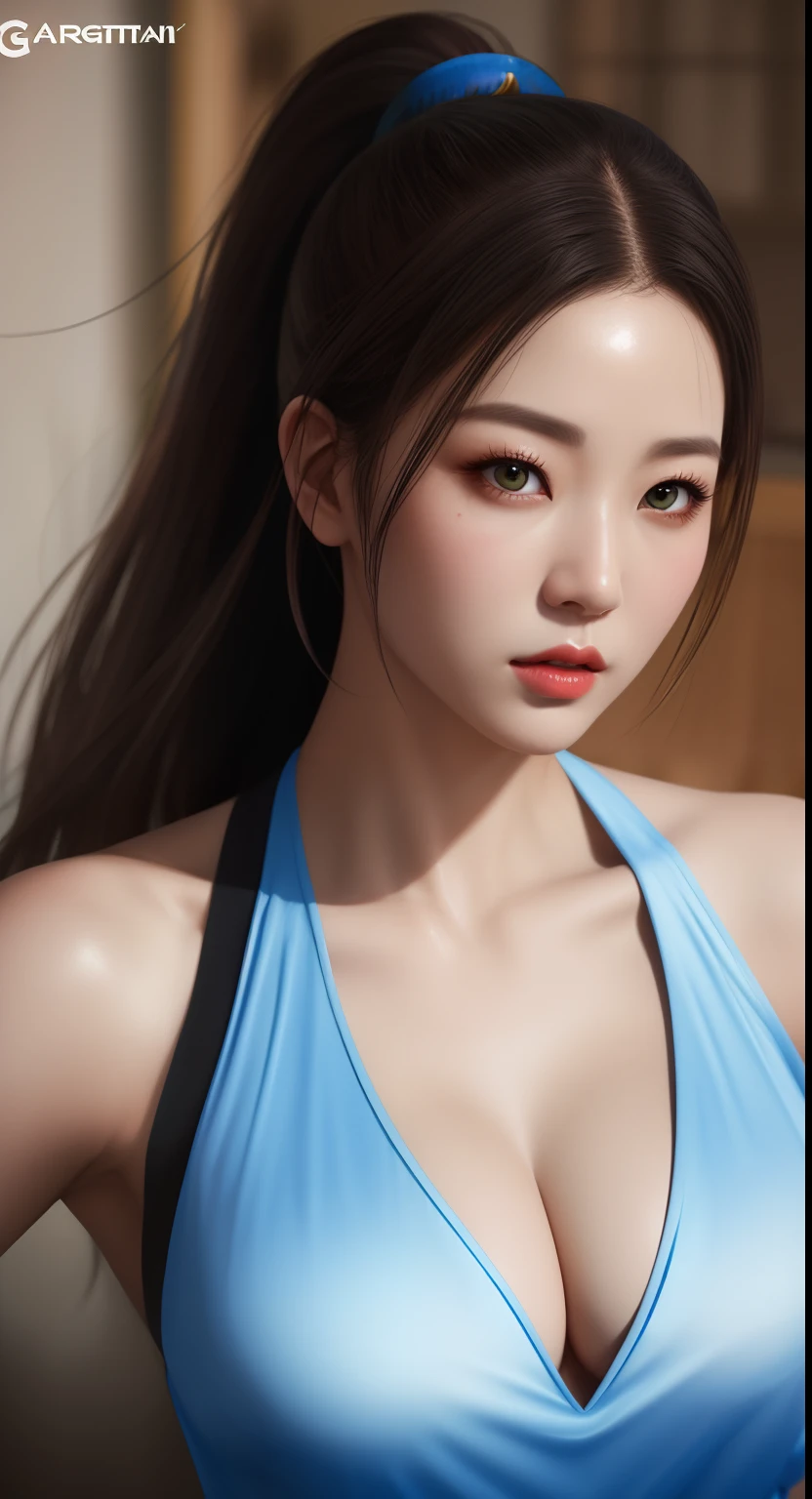 mulher arafed em uma roupa de couro azul posando para uma foto, Retrato de Chun - Li, Retrato de Chun Li, Chun - Li, Chun-Li, Chun Li, Artgerm extremamente detalhado, Modelo IG | Artgerm, Por Ruan Jia e Stanley Artgerm, Chengwei Pan em ArtStation, deviantart artstation cgscosiety, detalhes realista, garota sexy, erotic