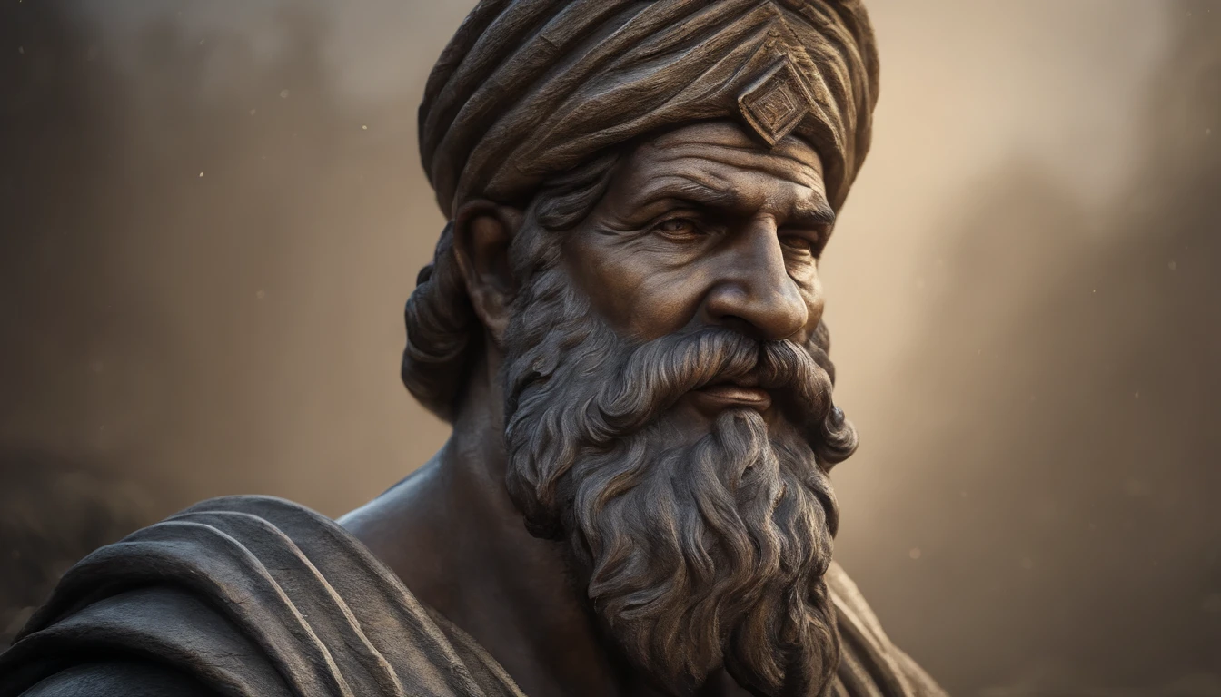 Greek philosophy statue with beard and muscles, cinemactic, 8k, fundo escuro, Detailed symmetrical realistic face, textura natural extremamente detalhada, peach fluff, short hair, master part, Absurdos, Foto premiada por Lee Jeffries, Nikon Film Stock D850 Fotografia, kodak portra 400 camera f1.6 lentes, extremamente detalhado, Amazing, detalhes finos, cores ricas, textura hiper realista, dramatic lighting, UnrealEngine, trending on ArtStation, cinestill 800 tungsten, Olhando para o Viewer, Realistic photo, foto raw , TanvirTamim, alta qualidade, high resolution, foco nítido, extremamente detalhado, Cinematic lighting, 8k UHD,