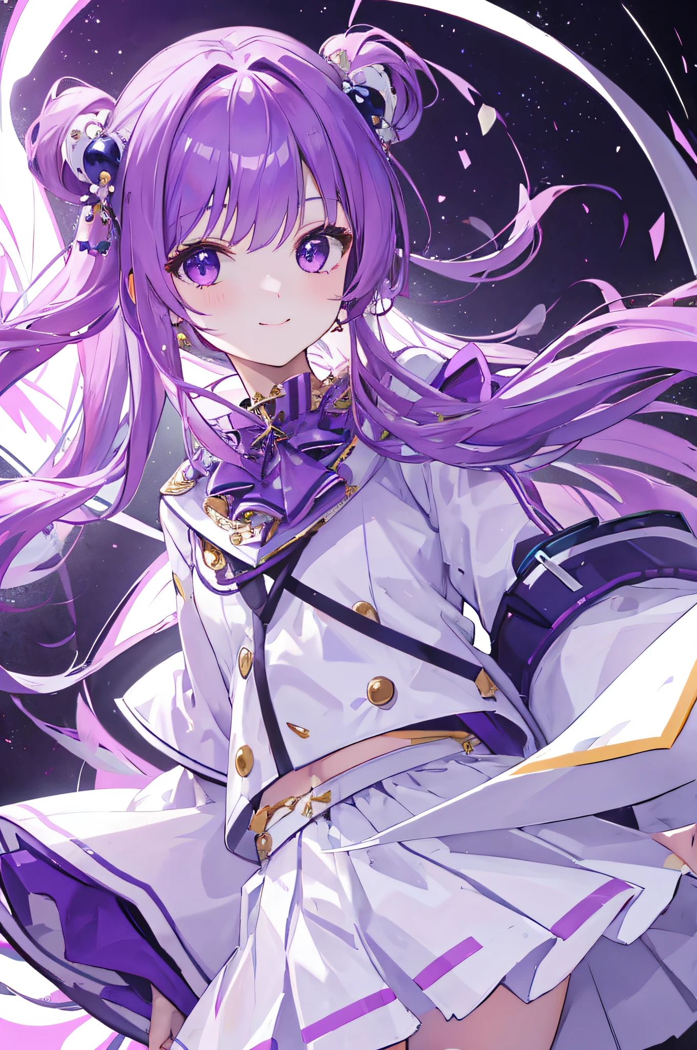 Masterpiece,8k,gril,whaite hair,a purple eye,whiteskirt,ssmile