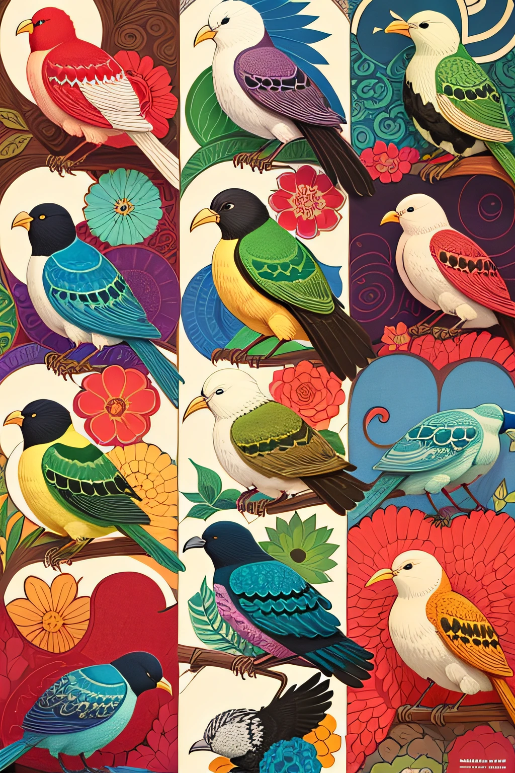 colorfully colored coloring page of a bird quilt by artist john sloane --auto