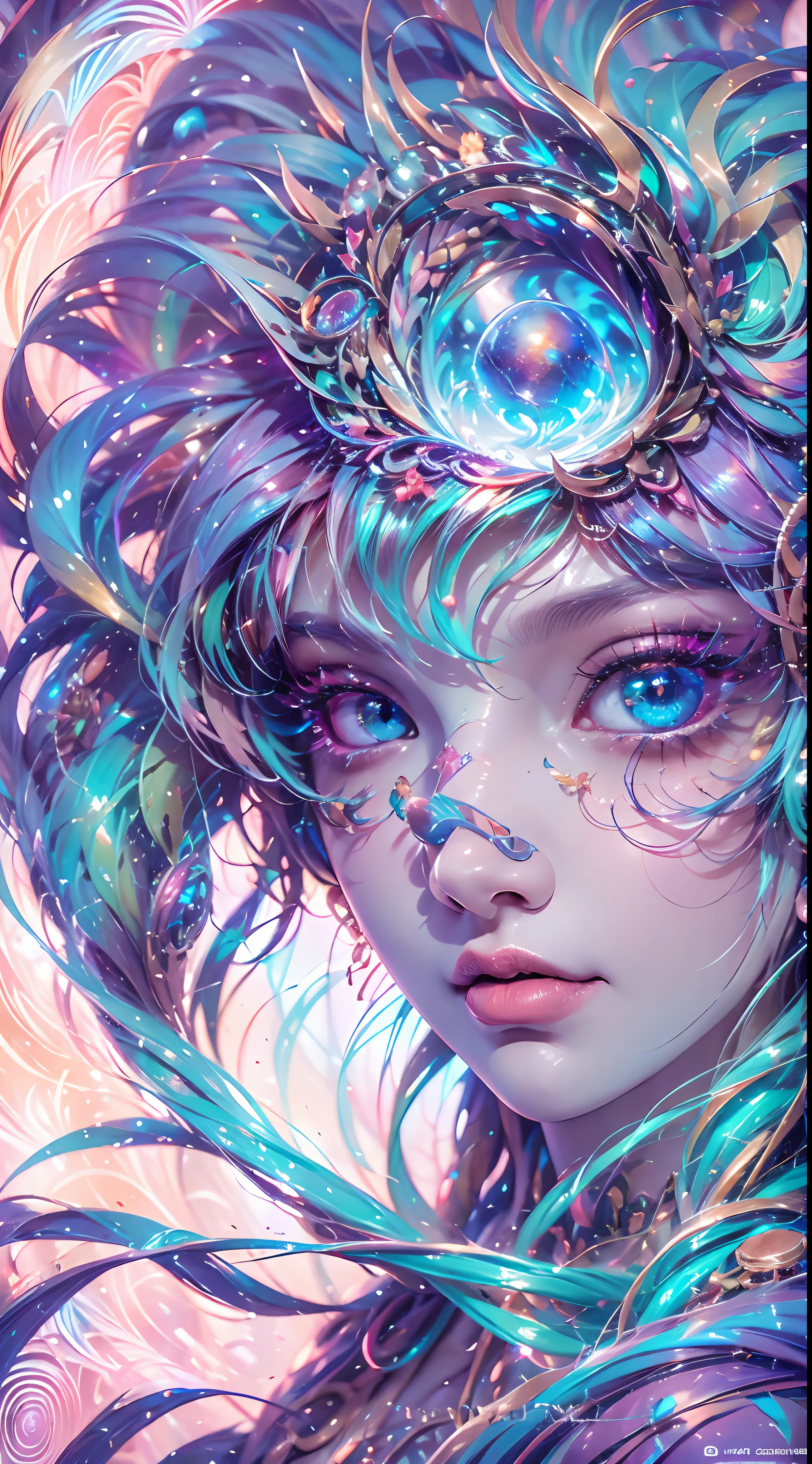 (best qualtiy,ultra - detailed,Most Best Illustration,Best shadow,tmasterpiece,A high resolution,professionalartwork,famousartwork),Sky blue picture style,Detailed eyes,beautidful eyes,closeup cleavage,sci-fy,colored sclera,Robot eyes,face markings,Tattooed with,(fractalized,Fractal eyes),largeeyes,Wide eyes,(Eye focus),sface focus,Cosmic eyes,Space eyes,Close-up of metal sculpture of a woman with a moon in her hair,goddes。extremly high detail,3 d goddess portrait,Extremely detailed footage of the goddess,a stunning portrait of a goddess,Full body close-up portrait of the goddess,hecate goddess,portrait of a norse moon goddess,goddess of space and time,PureErosFace_V1,Urzang-6500-V1 version.1,