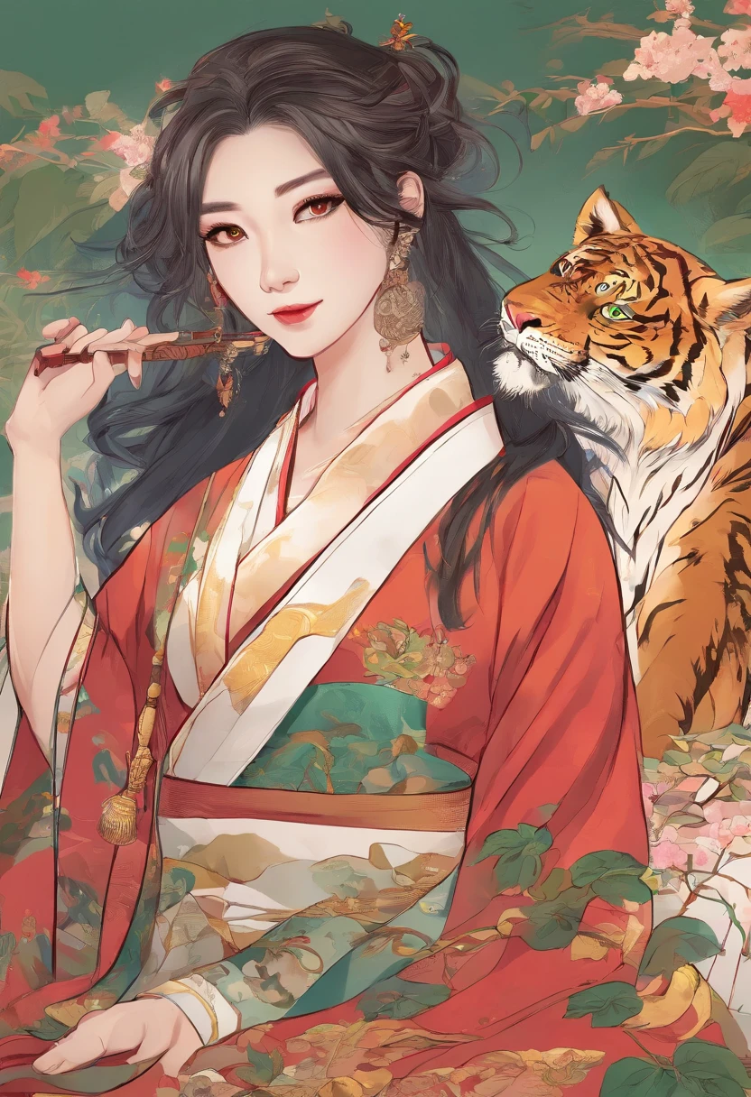 Need，tmasterpiece，It's beautiful，Hanfu，Scholar，folding fan，Sword Qi，Shadow of the dragon，Shadow of the phoenix，A tiger on the left，A lion on the right。