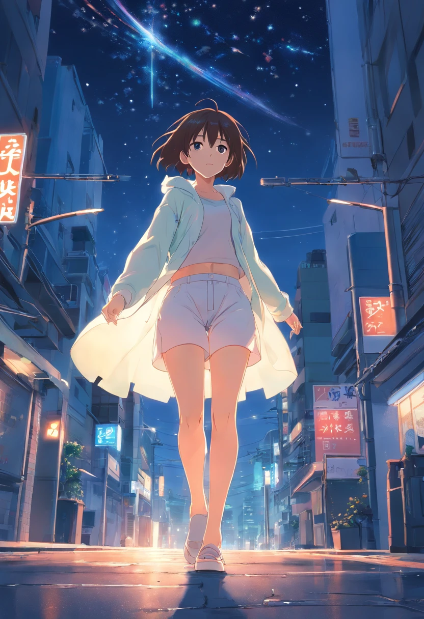 master part, Uma bela deusa do vazio, Full-length transparent white clothes standing under empty night stars, disappearing transparent pants, full body standing, figura alta, pernas delgadas, detalhes faciais, detalhes detalhados da parte do corpo, Papel de parede 8K