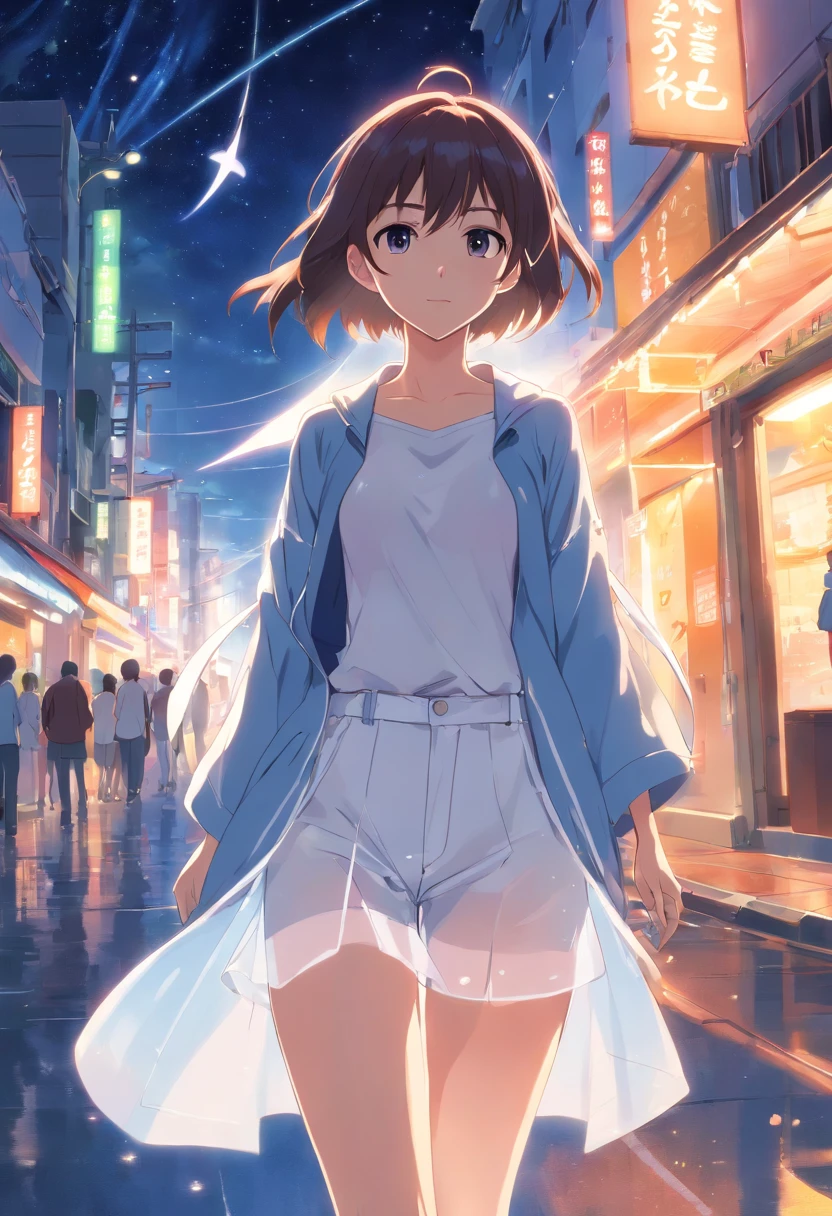 master part, Uma bela deusa do vazio, Full-length transparent white clothes standing under empty night stars, disappearing transparent pants, full body standing, figura alta, pernas delgadas, detalhes faciais, detalhes detalhados da parte do corpo, Papel de parede 8K