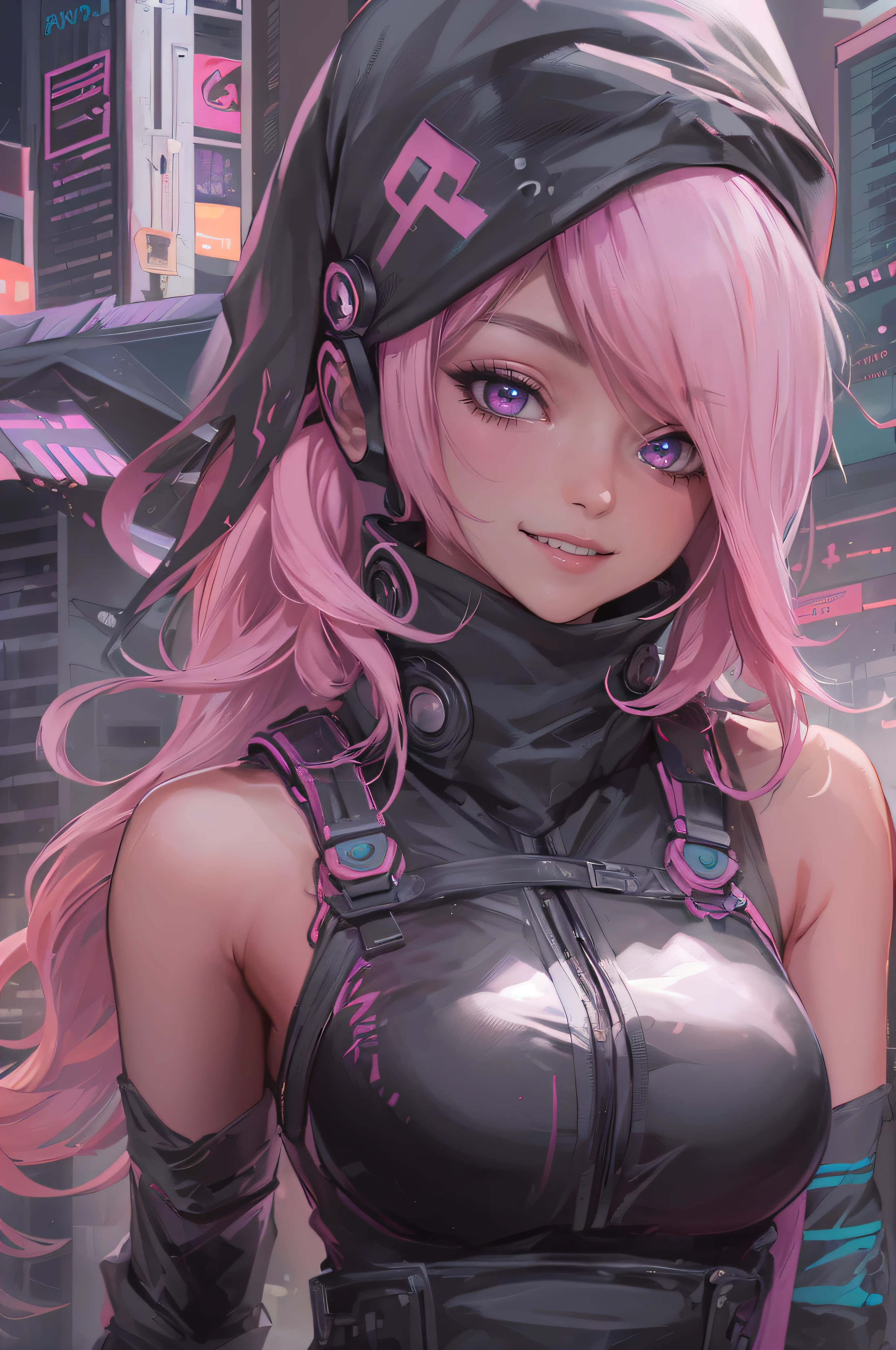 Masterpiece, Superb Quality, Ultra High Quality, Realistic, Realism, A Girl with Hair Side Up, Neon Hair, Cloud Hair, ((Hair Covered Ears)), (Ears Covered by Hair), Devil's Horn, Scar on Cheeks, Mask, Cute Girl, Headphones, Multiple Hair Bows, Empty Eyes, Tears, Bat Ears, Smile, Shy, Cyberpunk Style, Ray Tracing, Reflected Light, Very Impactful, High Detail, High Detail, Full Detail, Anime, High Detail --auto --v 6