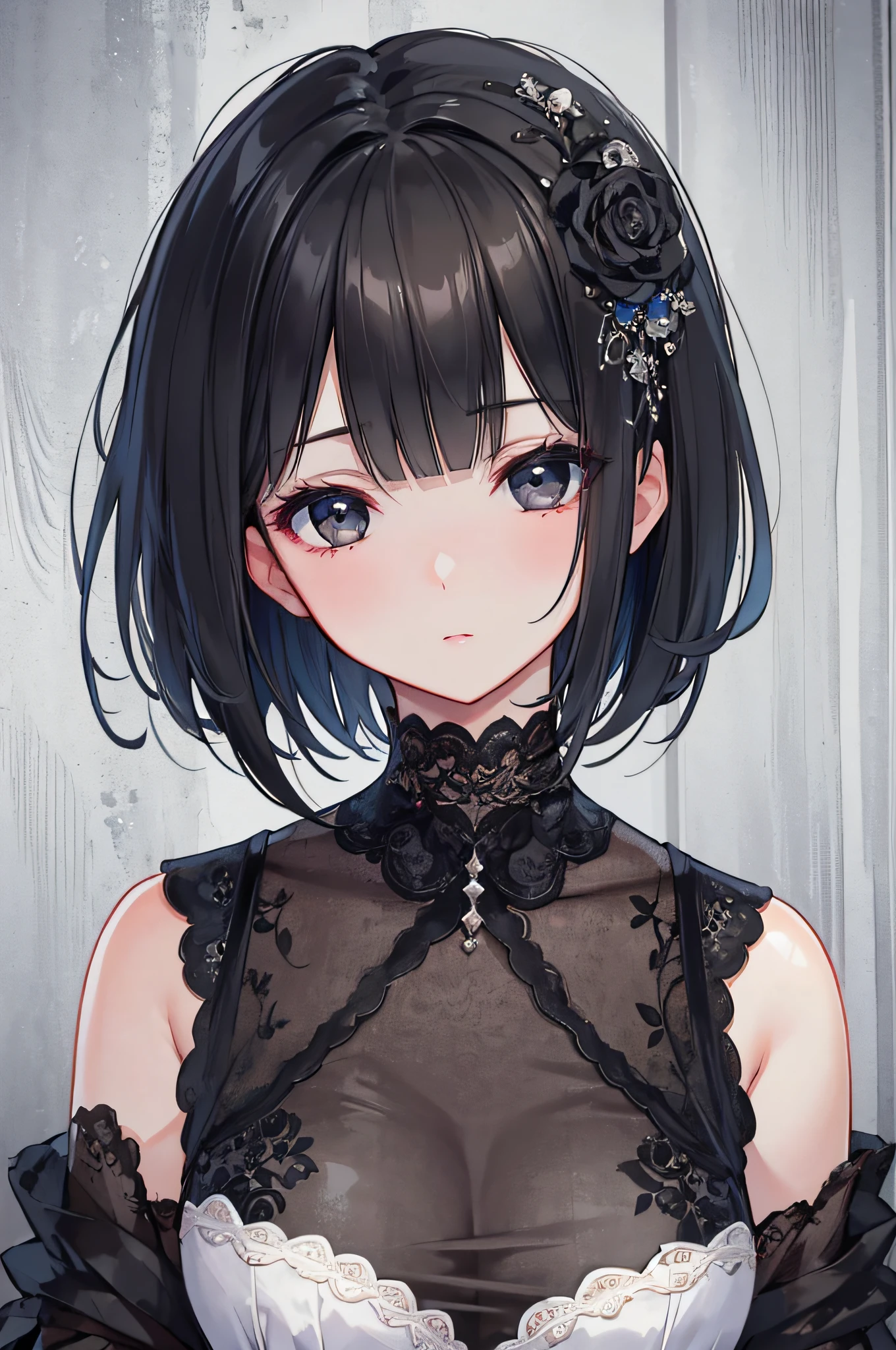 {Masterpiece},{Best quality},{1girll}, Cute, Amazing, Beautiful detailed eyes, Black eyes, Short hair, Black hair,finedetail,Depth of field,Extremely detailed CG,Original, extremelydetailedwallpaper,Upper body, view the viewer