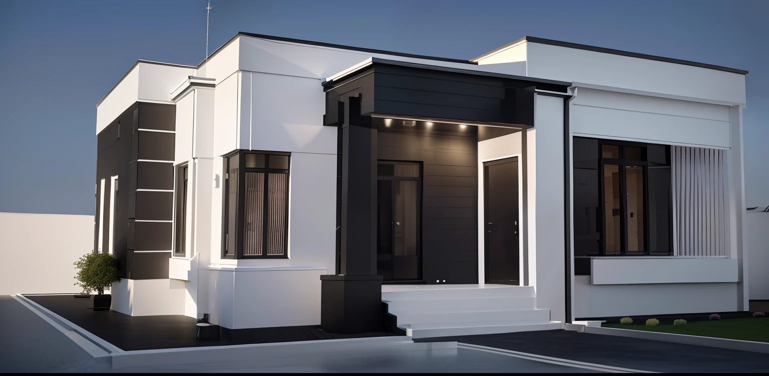 a rendering of a small white house with a black door, 2 d render, sketch - up, with 3d render, with 3 d render, 3 d design, 3d design, 3 d rendering, 3d rendering, 3 d perspective, high detail 3 d render, detailed 3d render, detailed 3 d render, detailed rendering, comprehensive 2 d render