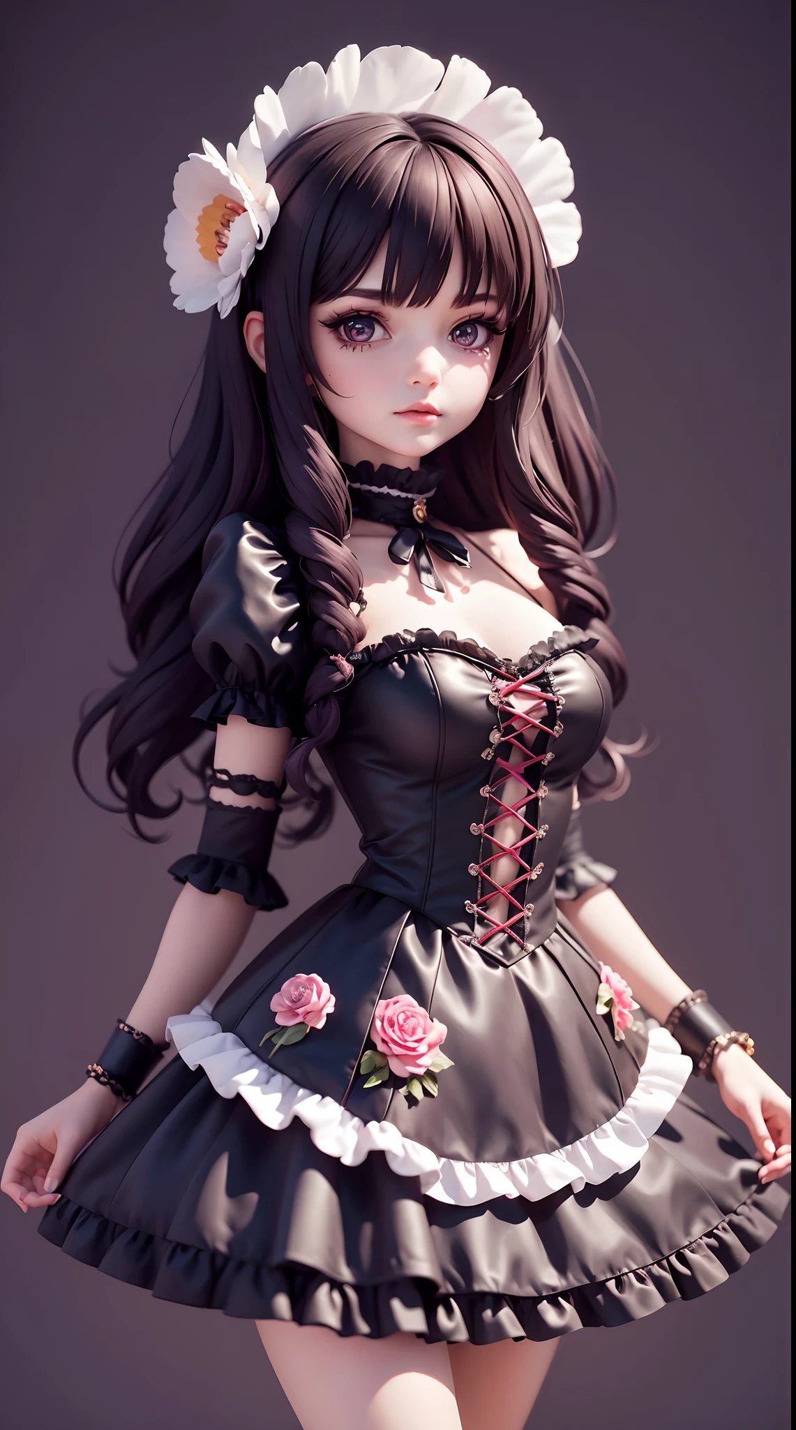 Masterpiece, Best quality,1girll,GothGal,Frilled dress 8K,A high resolution, ( flower_Styler:1.2)(rainbow-candy:1.2)