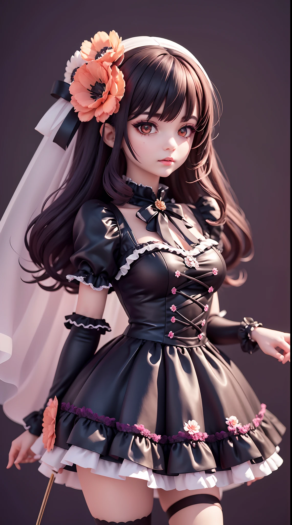 Masterpiece, Best quality,1girll,GothGal,Frilled dress 8K,A high resolution, ( flower_Styler:1.2)(rainbow-candy:1.2)