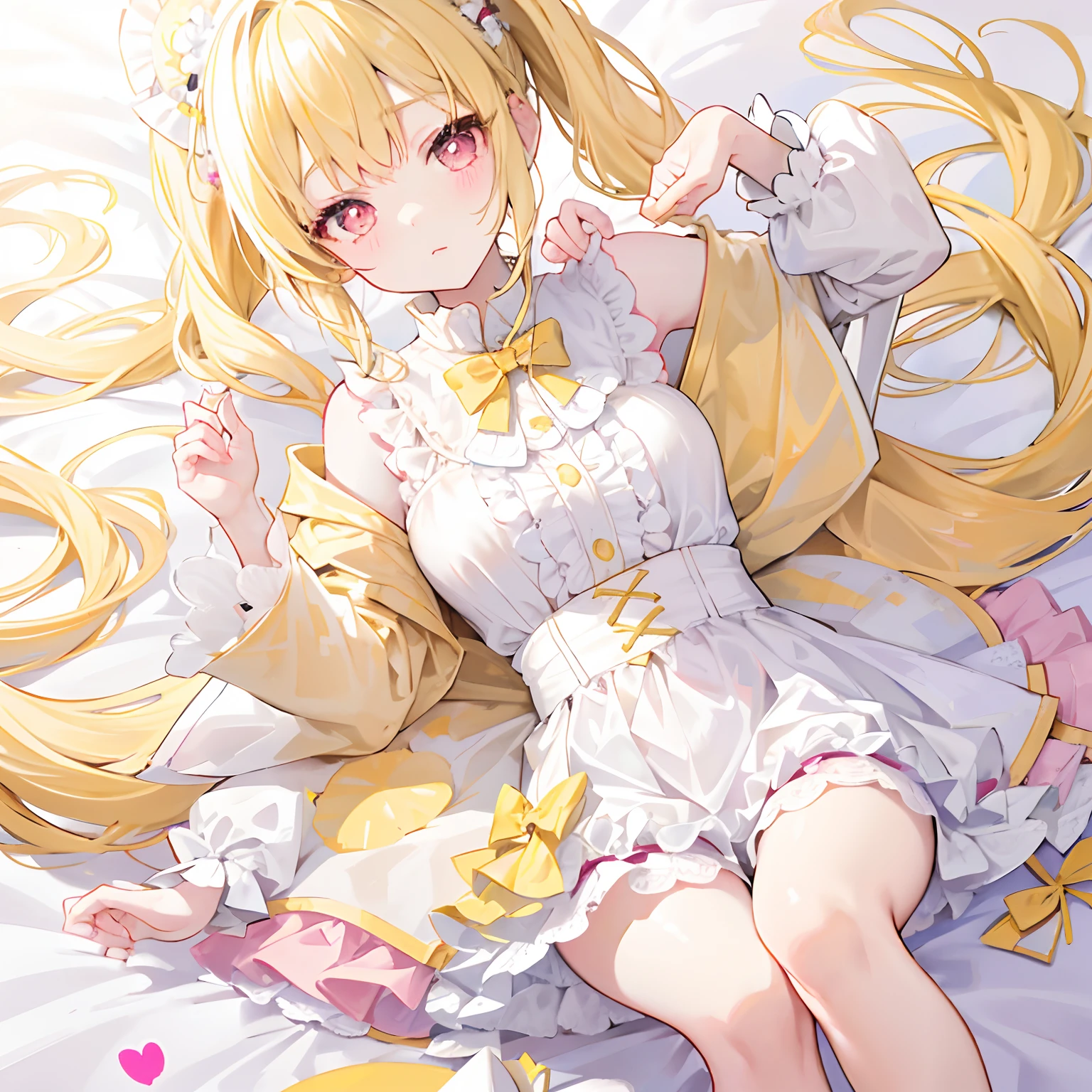 Light yellow hair，Only a ponytail is tied，Lolita clothes with pale yellow and white，Pale pink pupils，She is a sweet girl with a very soft and cute voice，It is called Yaojin Fawn