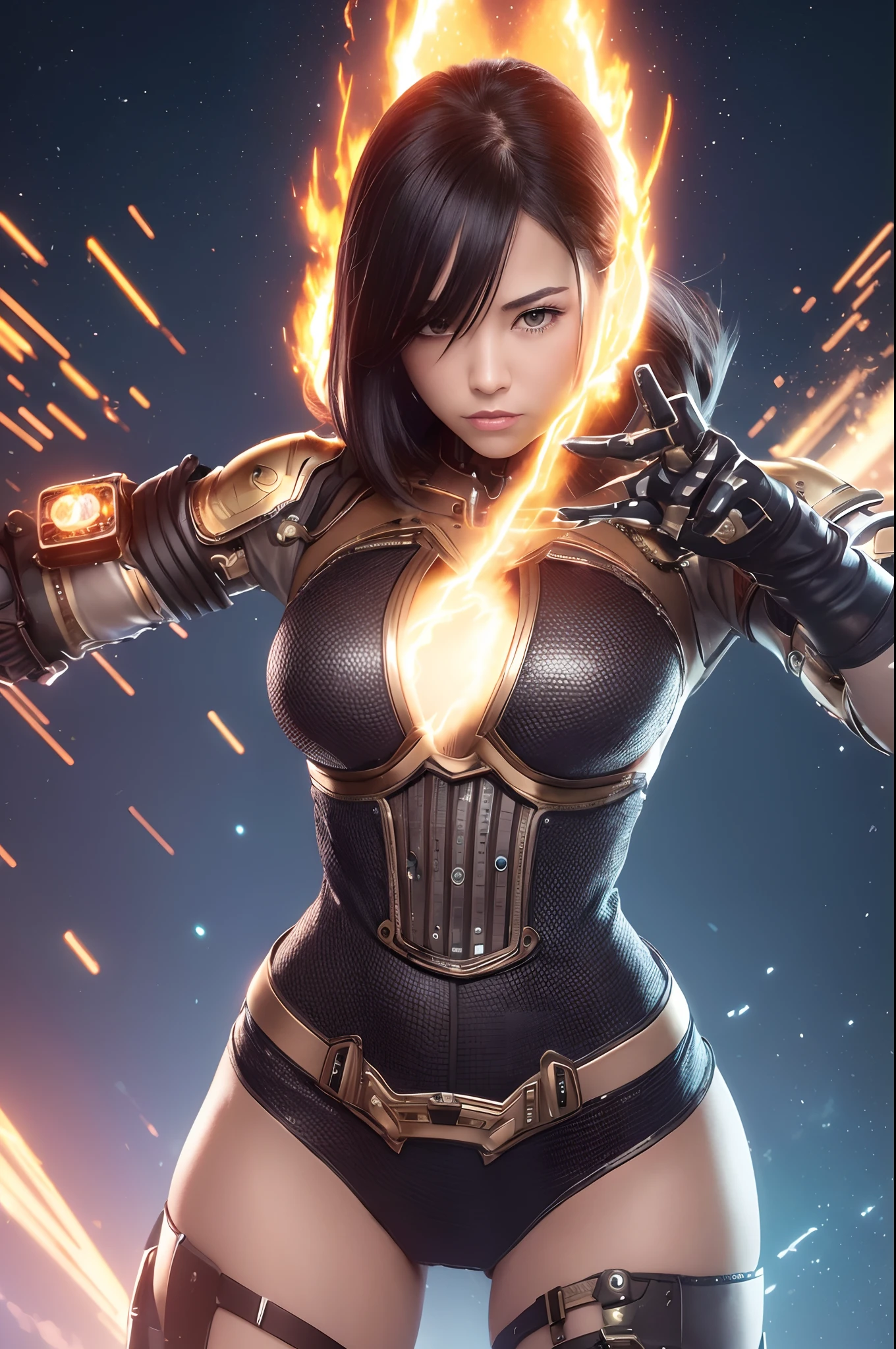 (female), A robot, burly muscular, dazzling, mechanical fists clenched, chest shining blue. In addition to the anger, the real scenery is mixed in, and the shooting style is like a blockbuster movie. All elemental coordinates are lit, including metallic texture (1.8x strength), excess detail (2x enhancement), ultra-high resolution (1.6x enhancement), and carbon fiber (1.6x strengthened), ((steampunk))