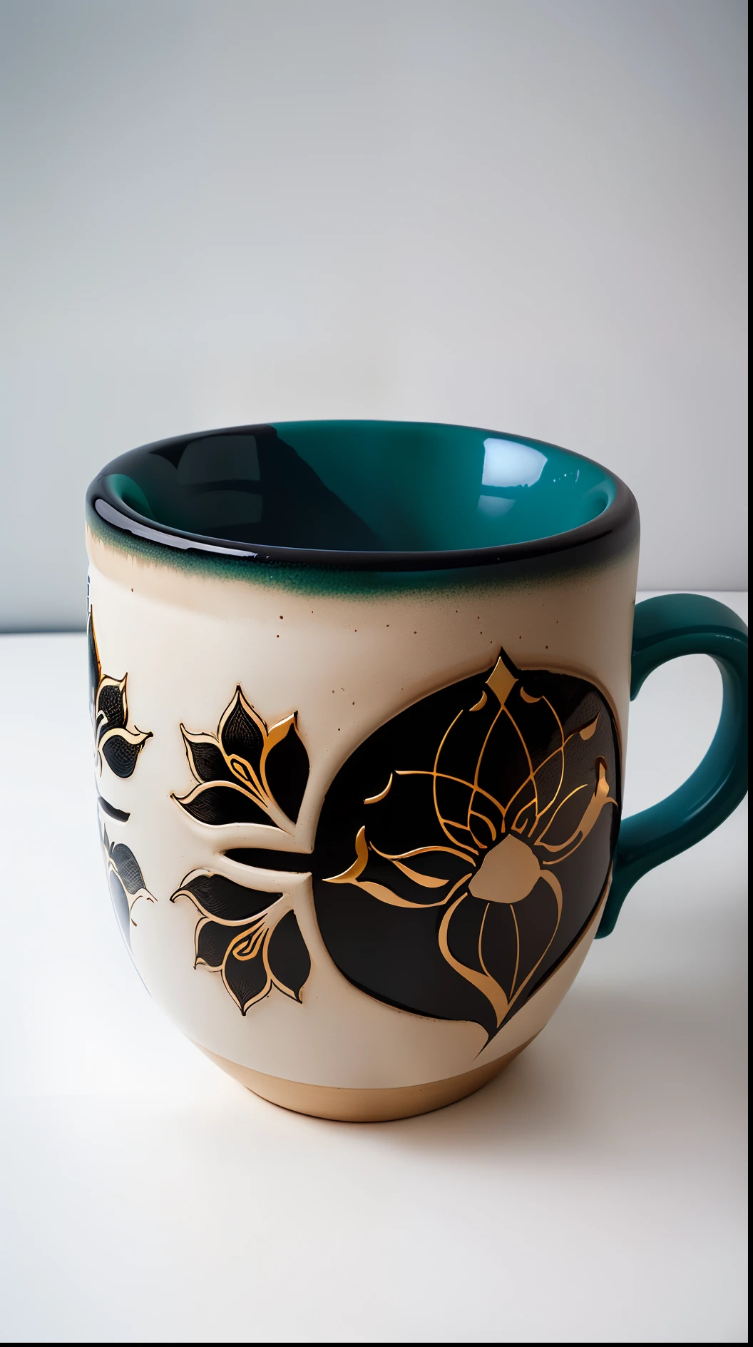 coffee mug,Product design,visualizador,The technique of carving,Lotus pattern,Simple,Ceramic material