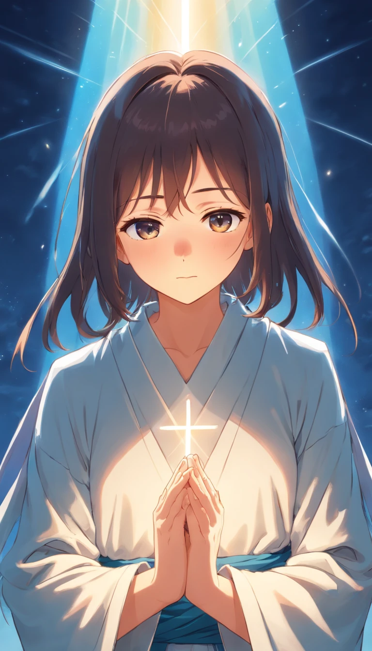 "Criar uma imagem de Jesus no perfil, depicted in the act of prayer with hands clasped."