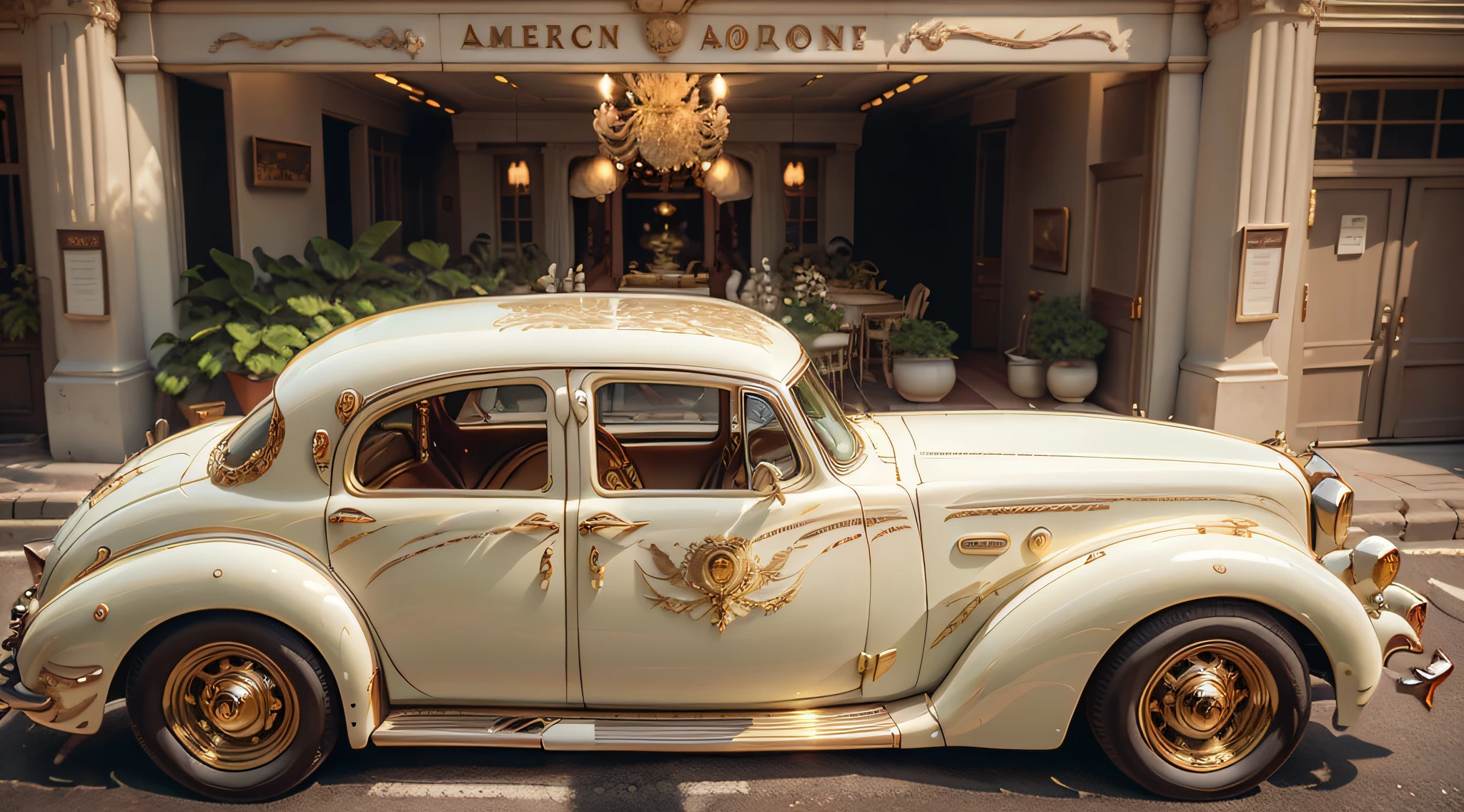 1800s style ivory gold AI American classic car、Packard 433、Body panorama、