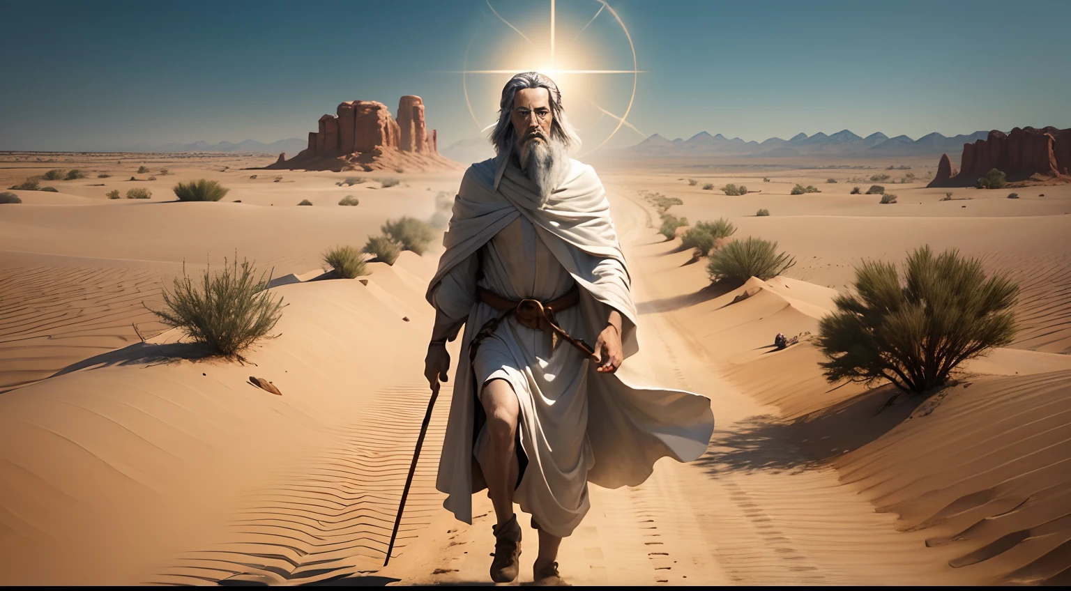 photo of the prophet Ezekiel on a journey in the desert