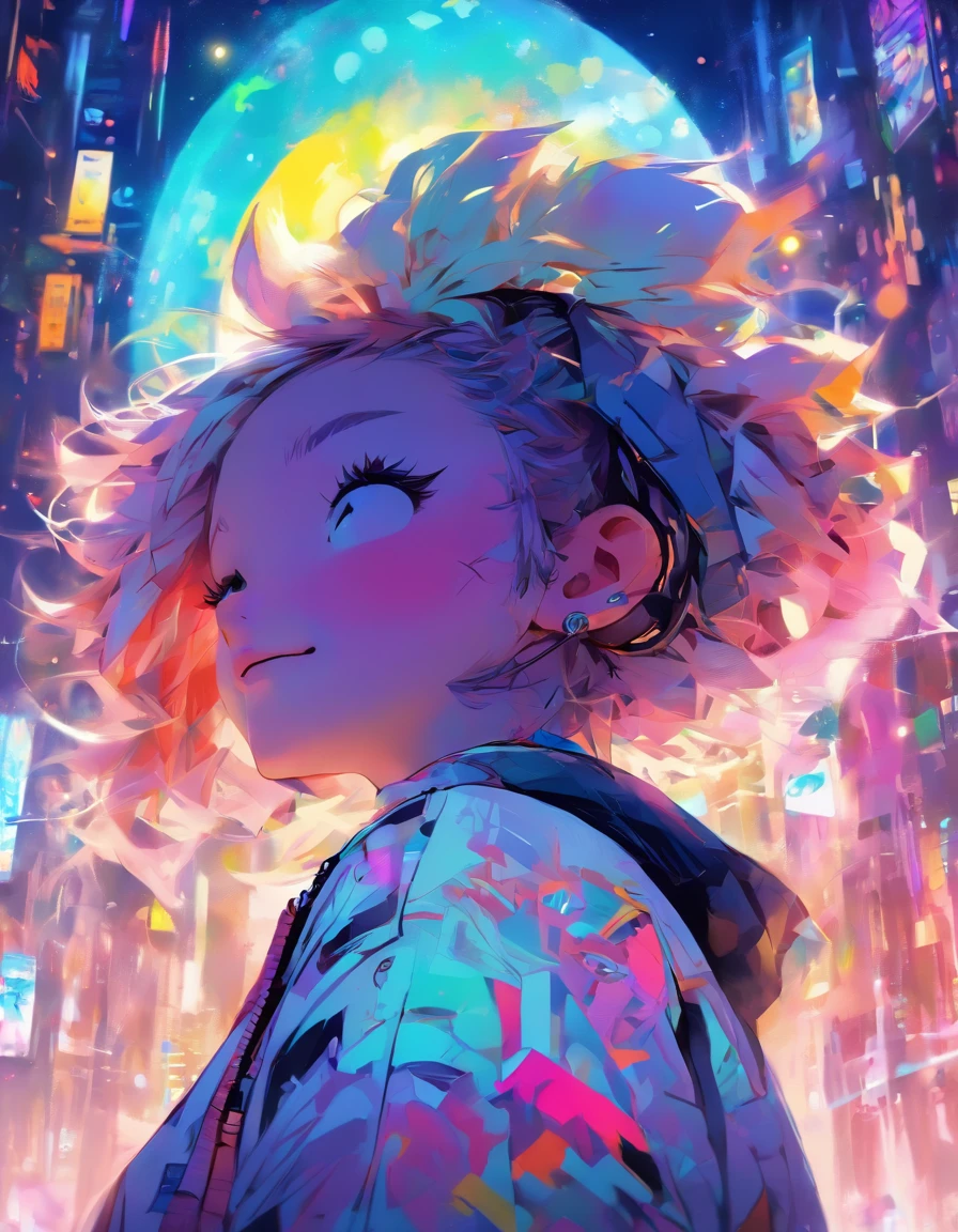 Perfect centering arrangement, Cute girls all over, Wear a student varsity jacket, Wear sunglasses, Wearing headphones, cheerfulness, Standing position, abstract beauty, centered, looking at the camera, facing camera, Approaching perfection, dynamic, moon light, high-detail, digital painting, art station, Concept Art, smooth, crisp focus, 10, high-res, illustration, Art by Carne Griffiths and Wadim Kashin, White background