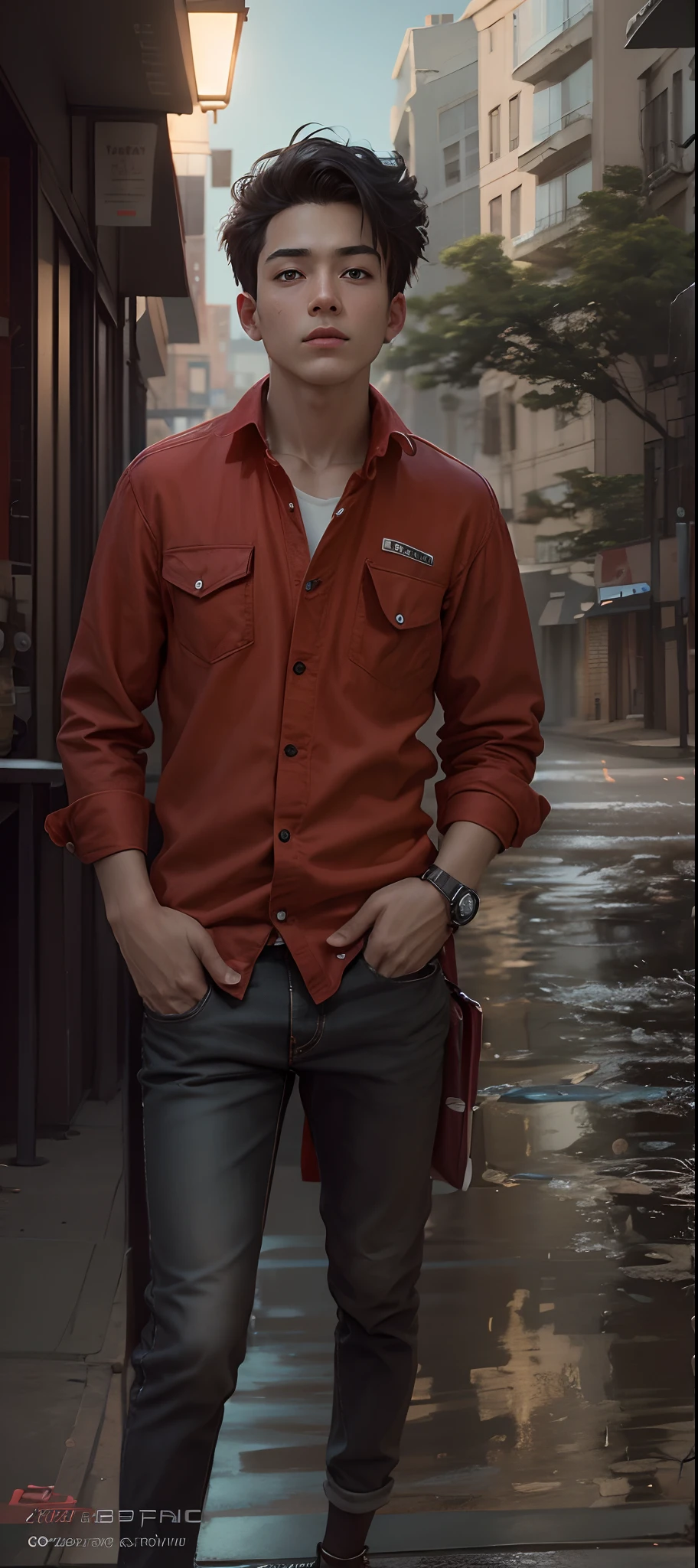 A boy with a car drink red Vine Street futuris tic background realistic 8k ultra realistic