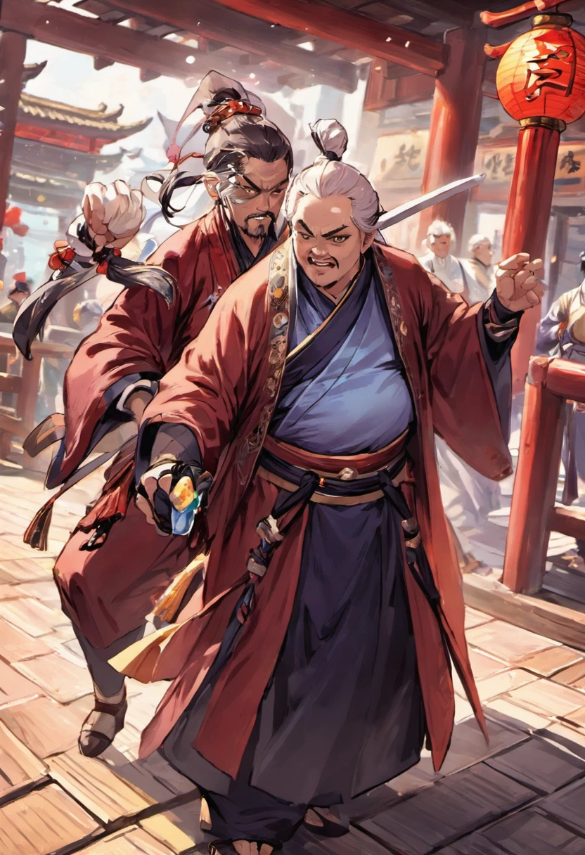 Handsome swordsman，Hanfu，Drinking with a fat Taoist priest on the boardwalk