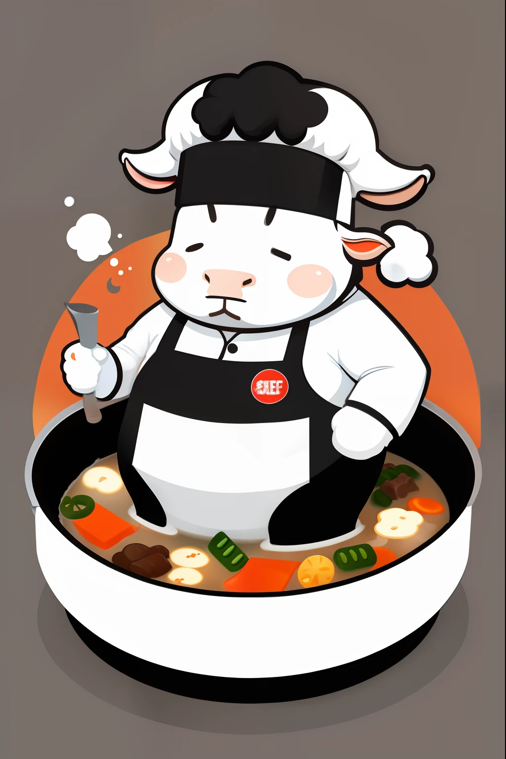 chef cow beef soup, logo, mascot design, high quality