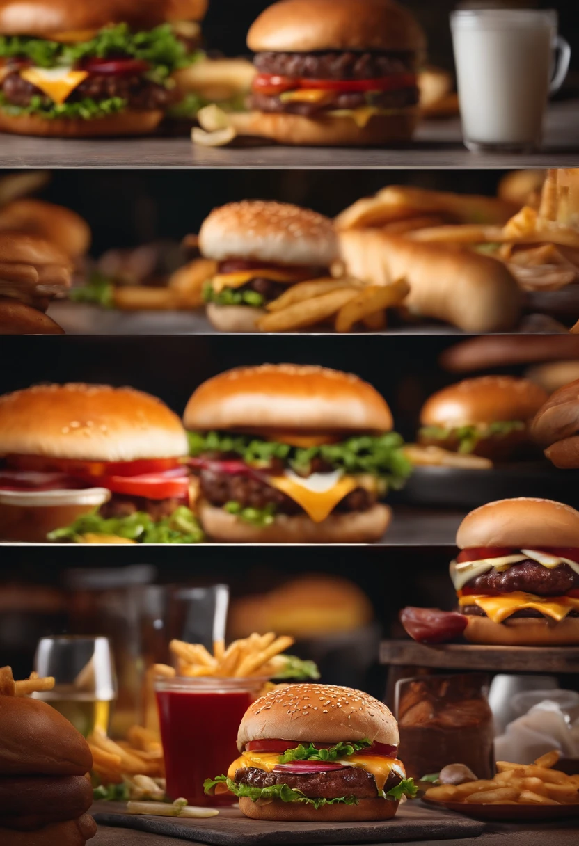 A cinematic burger, fotografia profissional, studio illumination, studio background, advertising photography, detalhes intrincados, hiper-detalhado, ultra realista, 8K UHD