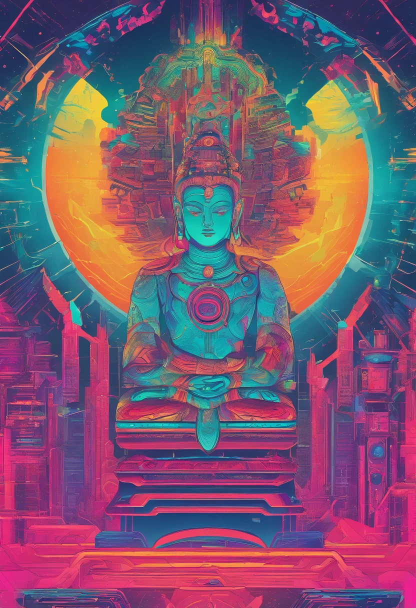 Detailed metallic textures, Intricate ornaments, serene expressions, Vibrant colors, Majestic aura, Traditional Buddhist sculpture, Ripening patina, Contemplative poses, An atmosphere full of incense, Intricate crowns and jewelry, Lotus pedestal, Divine Rays, Spiritual enlightenment, Harmonious composition, Dramatic shadows, Rich symbolism, A timeless masterpiece