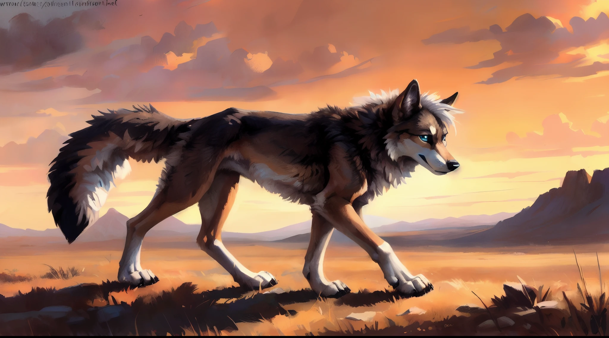 ((Solo)), male people, coyote, (Multi-colored fur, White-brown:1.3), ((Wolf face, White hair, Big eyes, White eyelids, Blue pupil, Slim:1.2) (Tough, Calm expression:1.2)), Abs, Slim, pinging)), (Correct anatomy), A big tail，Feet，longtorso，(Realistic fur, Detailed fur texture, labeled:1.3)), (Natural lighting), Photorealistic, Hyperrealistic, ultradetailed, by Kenket，Naked all over the body，Endless grasslands，Walking