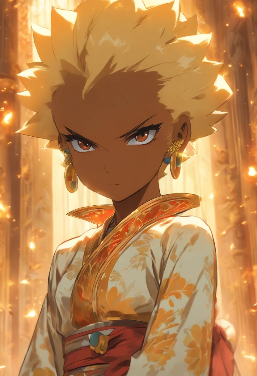 ((beautiful child)), ((An aristocrat's tabloid style)), child, ((loyalty belt)), pompous lady, dark skin, white short hair, desert