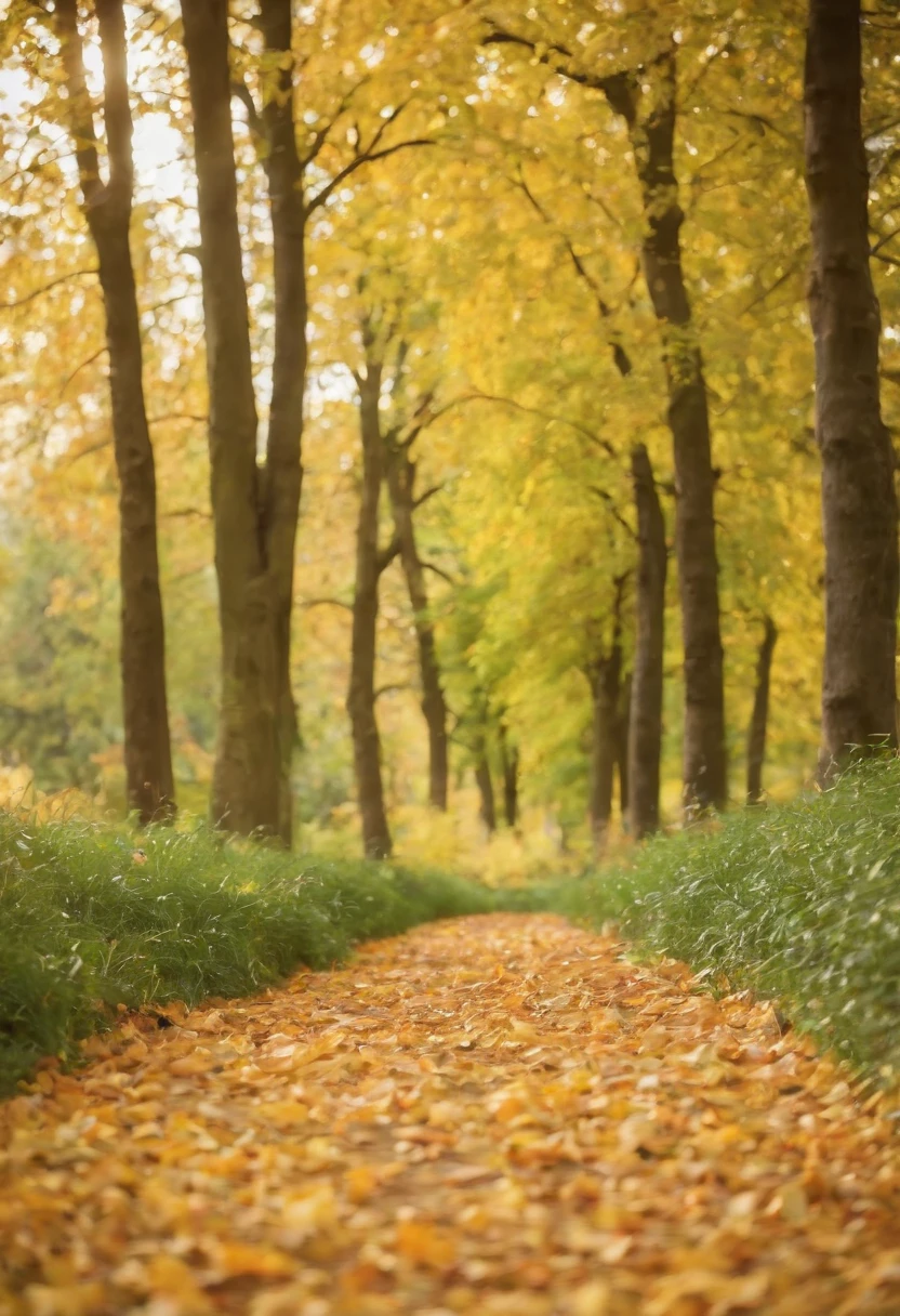 autumn, A park, track, the trees, leaves, green grass, bokeh background