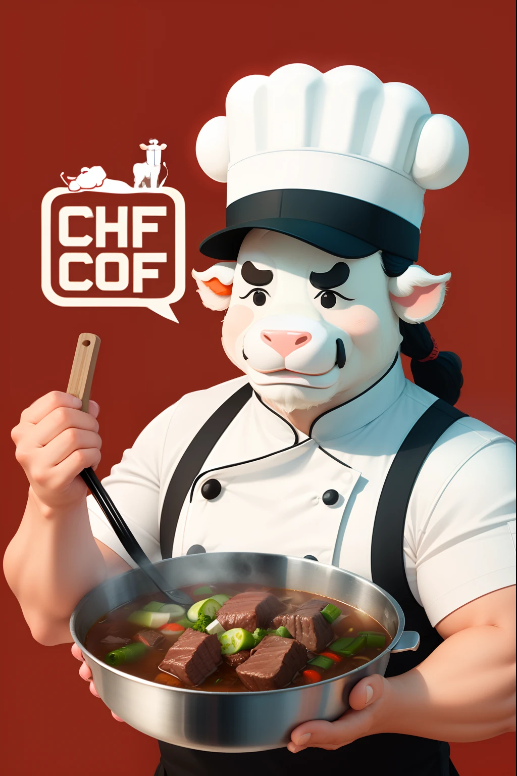 chef cow beef soup, logo, mascot design, high quality