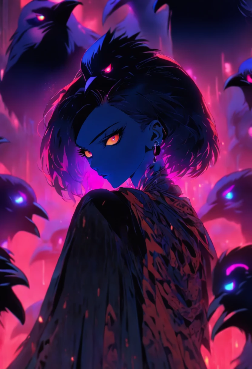 ((dark horror girl_raven)), ((all colors short hair)), ((dark priestess Miko)), 8k, (big tits), a close look, sits