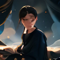 1girll,（enchanced quality：1.4），（Top quality true texture skin), Delicate face,Black hair, Gradient hair, Petite body,（perfect bodies：1.1）, There are precious stones on the forehead, rimless eyewears, Sparkling pupils，long eyelasher,grin, hyper photorealism, Cinematic lighting, projected inset, surrealism, hyper HD, Masterpiece, 16k，Lie down，dream on，Wear transparent silk pajamas,Carmelto,Legs slightly open，Tattooed with，Fantasy space，Luxurious space