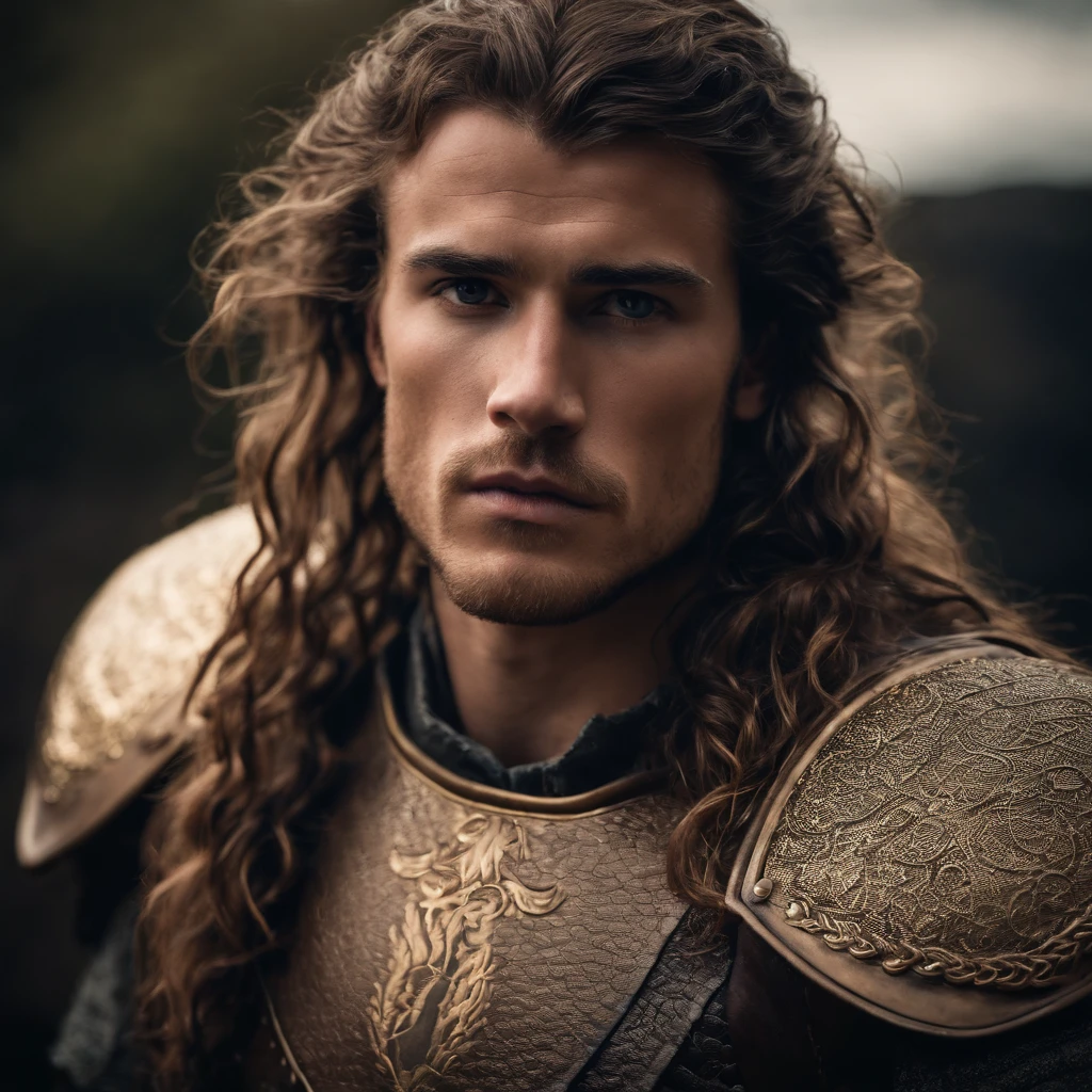 British warrior man, cabelo loiro ondulado, homem de 20 anos, homem bonito