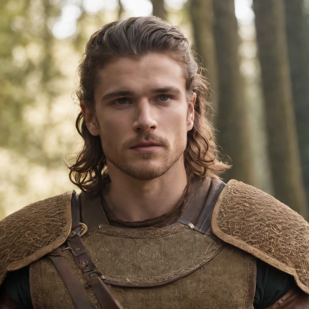 British warrior man, cabelo loiro ondulado, homem de 20 anos, homem bonito