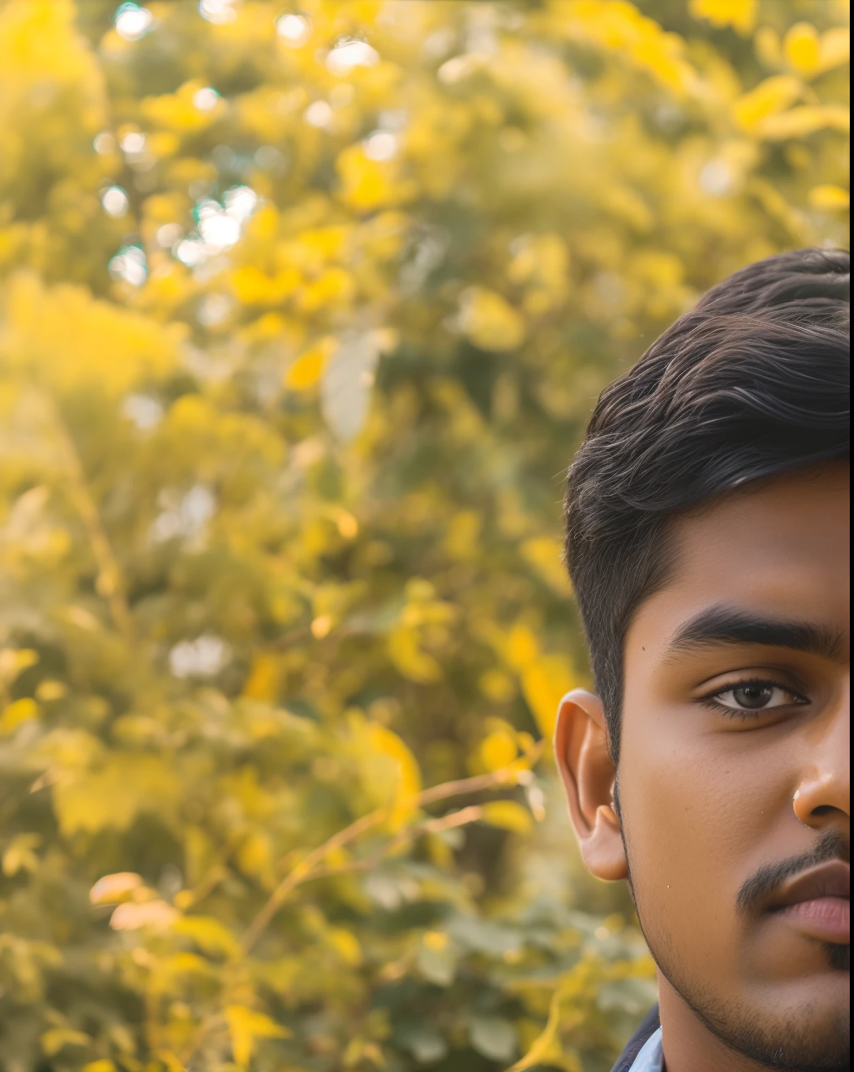 arafed man with a backpack standing in front of a bush, jayison devadas, portrait shot 8 k, student, vinayak, shot on nikon z9, with accurate face, taken with sony alpha 9, portrait mode photo, portait image, jayison devadas style, around 1 9 years old, soft portrait shot 8 k, during golden hour