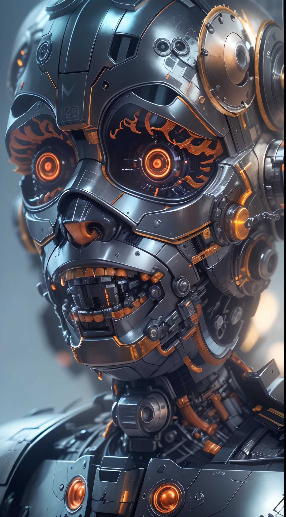 (Best quality,4K,8K,A high resolution,Masterpiece:1.2),Ultra-detailed,(Realistic,Photorealistic,photo-realistic:1.37),robot,(((Wearing a glass mask))),((The face is completely covered)),Shiny metal skin,Mechanical body parts,Mechanical gears and gears, [Meticulous, Surgical precision],Cyberpunk style background,Science fiction art style,Vibrant colors,High-res,Ultra-detailed,Realistic lighting effects,Bokeh.