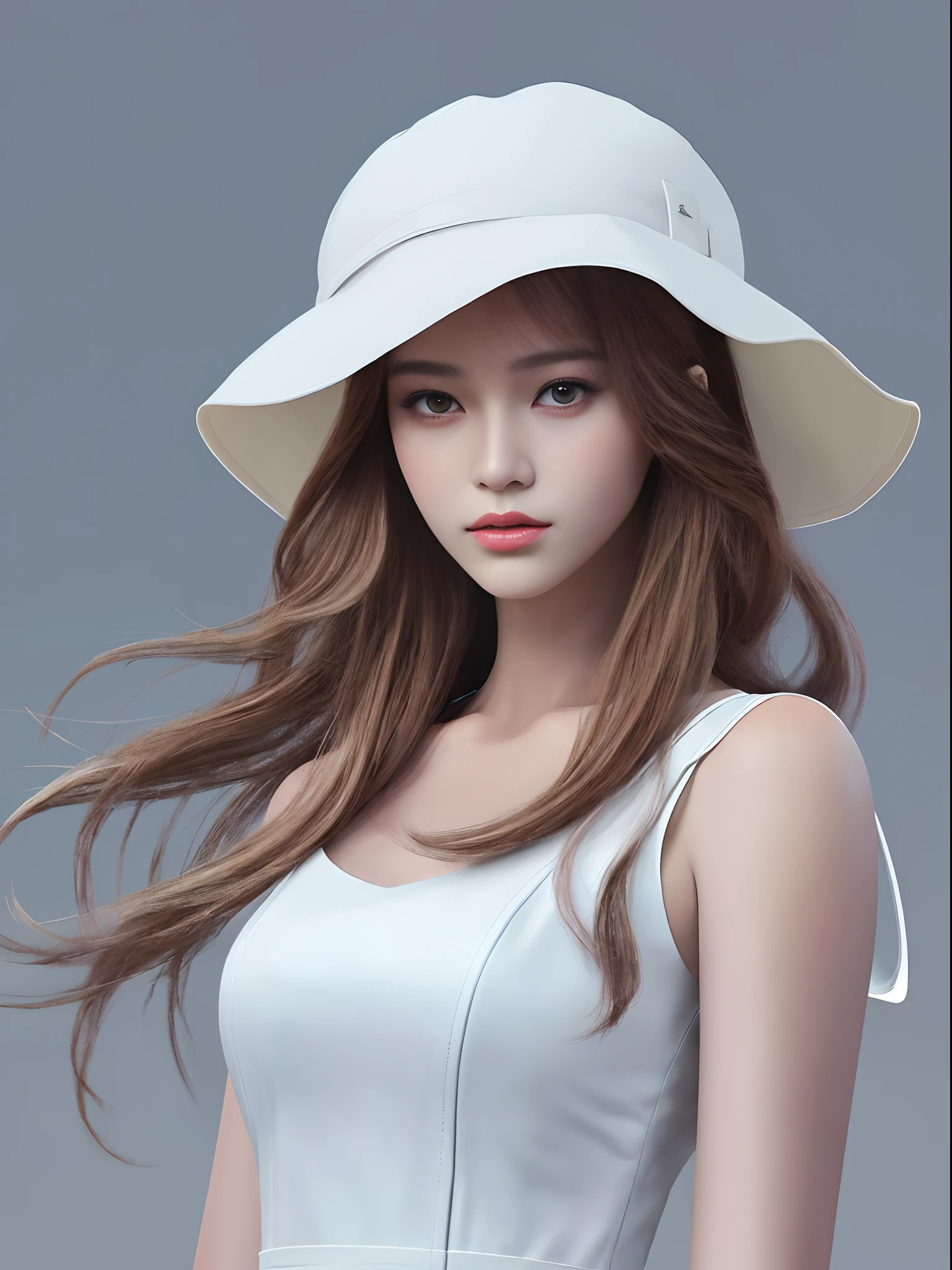 There was a woman wearing a white hat and a white dress., Elegant digital painting, Spectacular digital painting, Guviz-style artwork, Wind jerky painting, Beautiful digital painting, Digital drawing style, Beautiful digital painting, In Bowater's art style, High-quality digital paintings, beautiful character painting, Digital drawing style, Digital drawing style