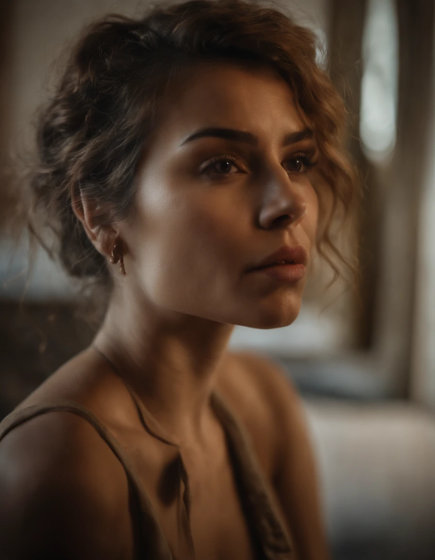 Best quality, masterpiece, ultra high res, (photorealistic:1.5), raw photo, 1girl, offshoulder, in the dark, deep shadow, low key, cold light, sexy look, short hair