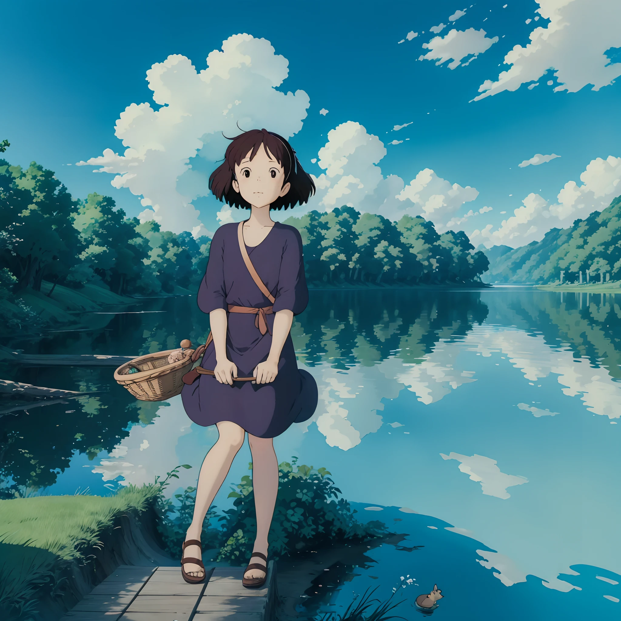 (Studio Ghibli style 1.3)(Ghiblido color tone 1.3)A -yeld giBy the lake in the forest,Little squirrels are by your side,flower sea,having picnic,There are a lot of fruits,Extreme light and shadow,Aurora chase,Extreme ambient light,The ultimate lake reflection,heal,bright sun,(with blue sky and white clouds)(and its delicate facial features1.3)(and its delicate eyes1.3)(Ultra-wide angle shooting1.2)tmasterpiece,awardwinning,(Miyazaki Hayao Witch House Express Style 1.3)In the clouds,Skysky