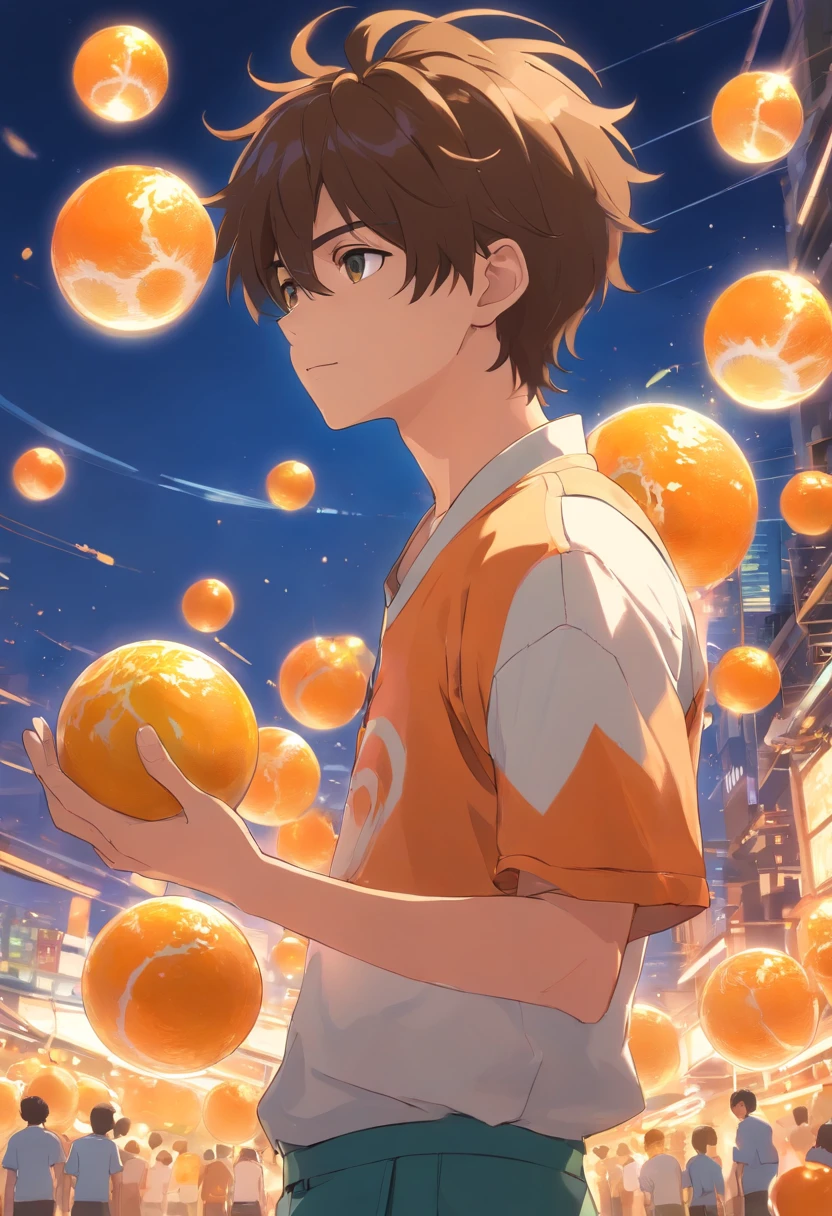 homem cabelo laranja com bolas de ouro