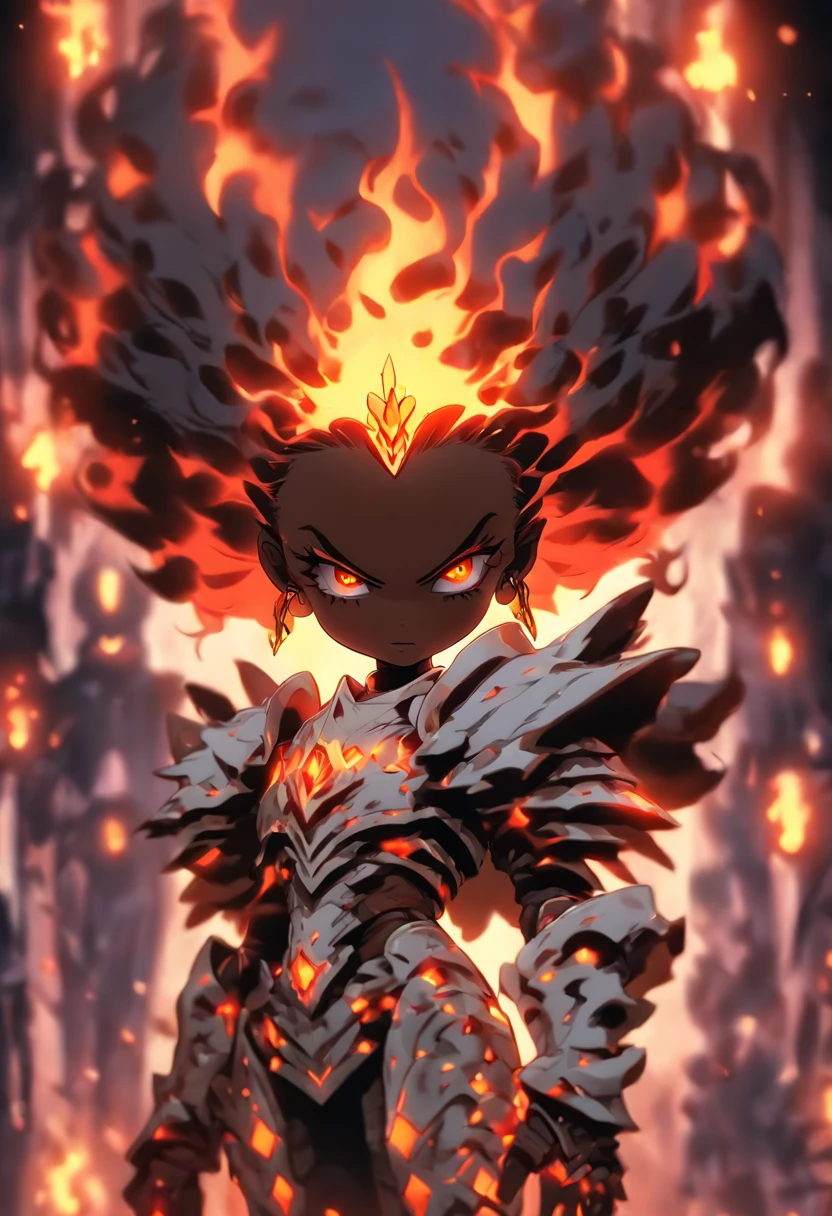 ((beautiful horror little child)), child, ((bone queen armor with fur)), dark skin, (big tit), (dynamic pose), 8k, full body view