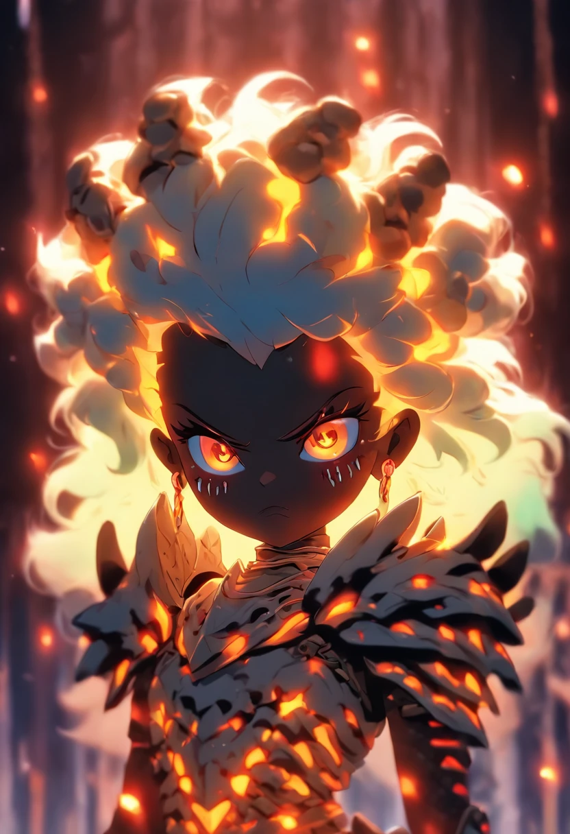 ((beautiful horror little child)), child, ((bone queen armor with fur)), dark skin, (big tit), (dynamic pose), 8k, full body view